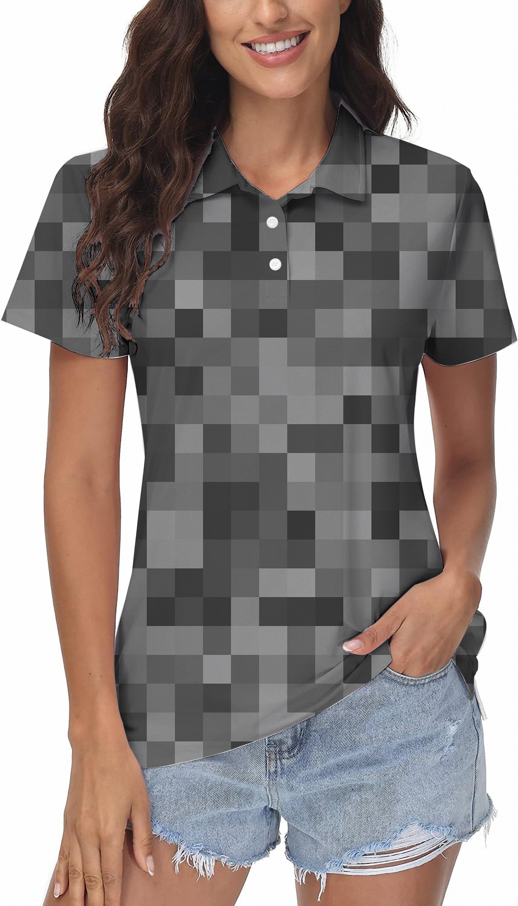 Grey Pixel Big Women's Golf Polo