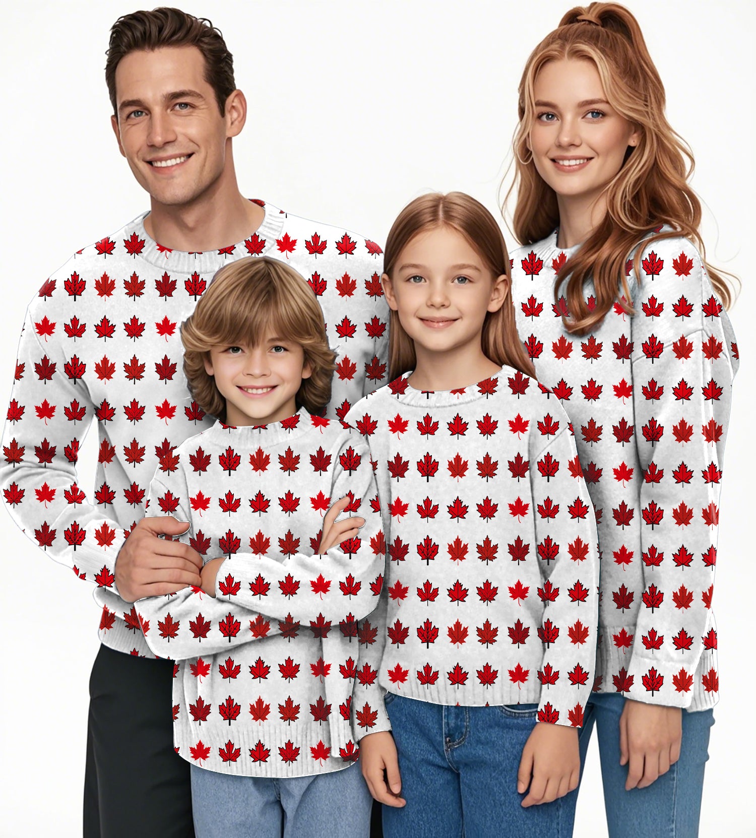 Canada Red Maple Leaves Crewneck Pullover Ugly Sweater Men Women boy girl family