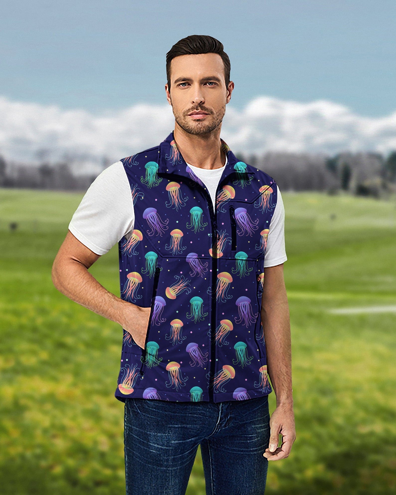 Men's jellyfish Lightweight Softshell Vest Sleeveless Jacket for Golf Windproof Waterproof