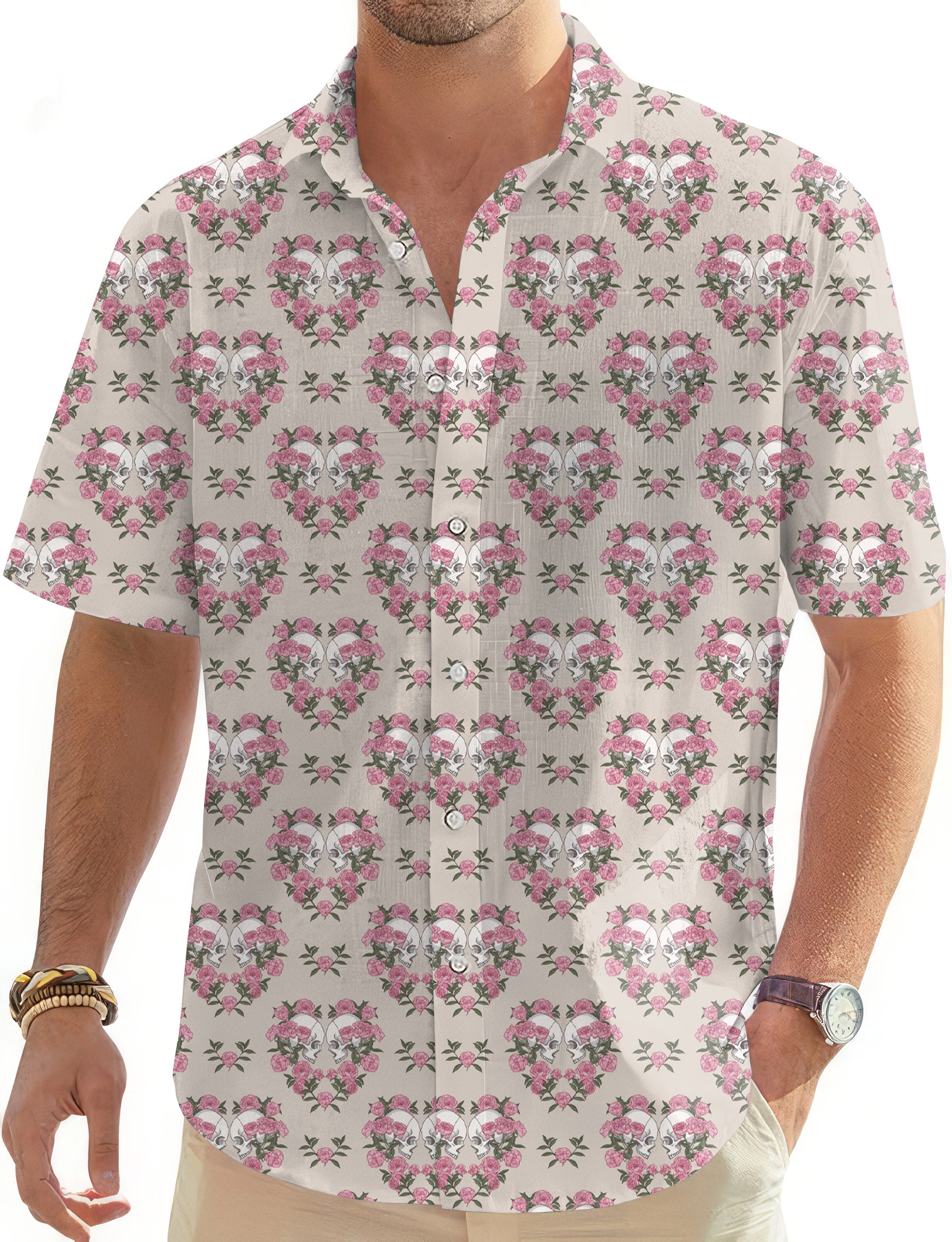 Halloween Skull Rose Men's Golf Hawaiian Shirts Button Down Shirt