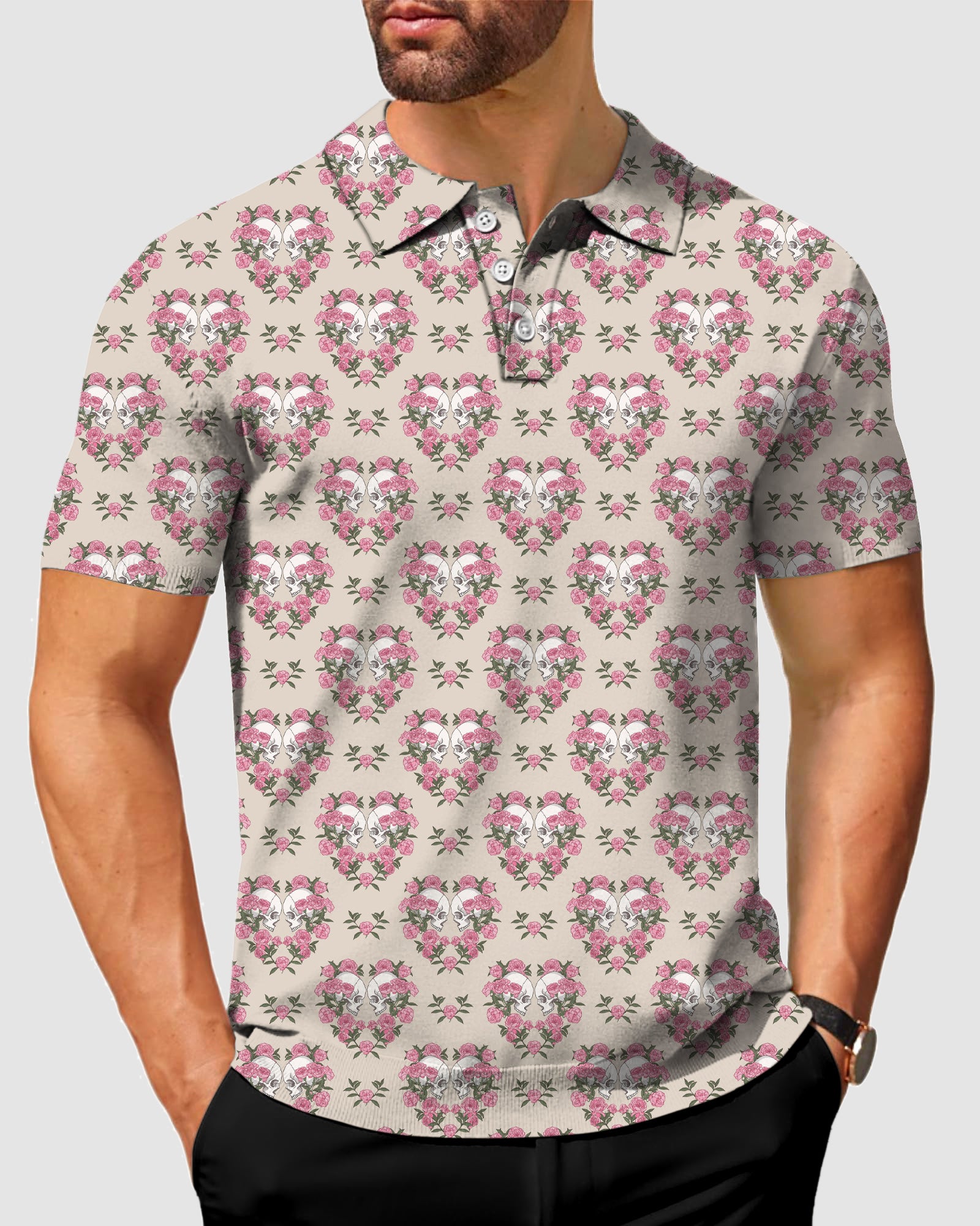 Men's Halloween Skull Rose Polo