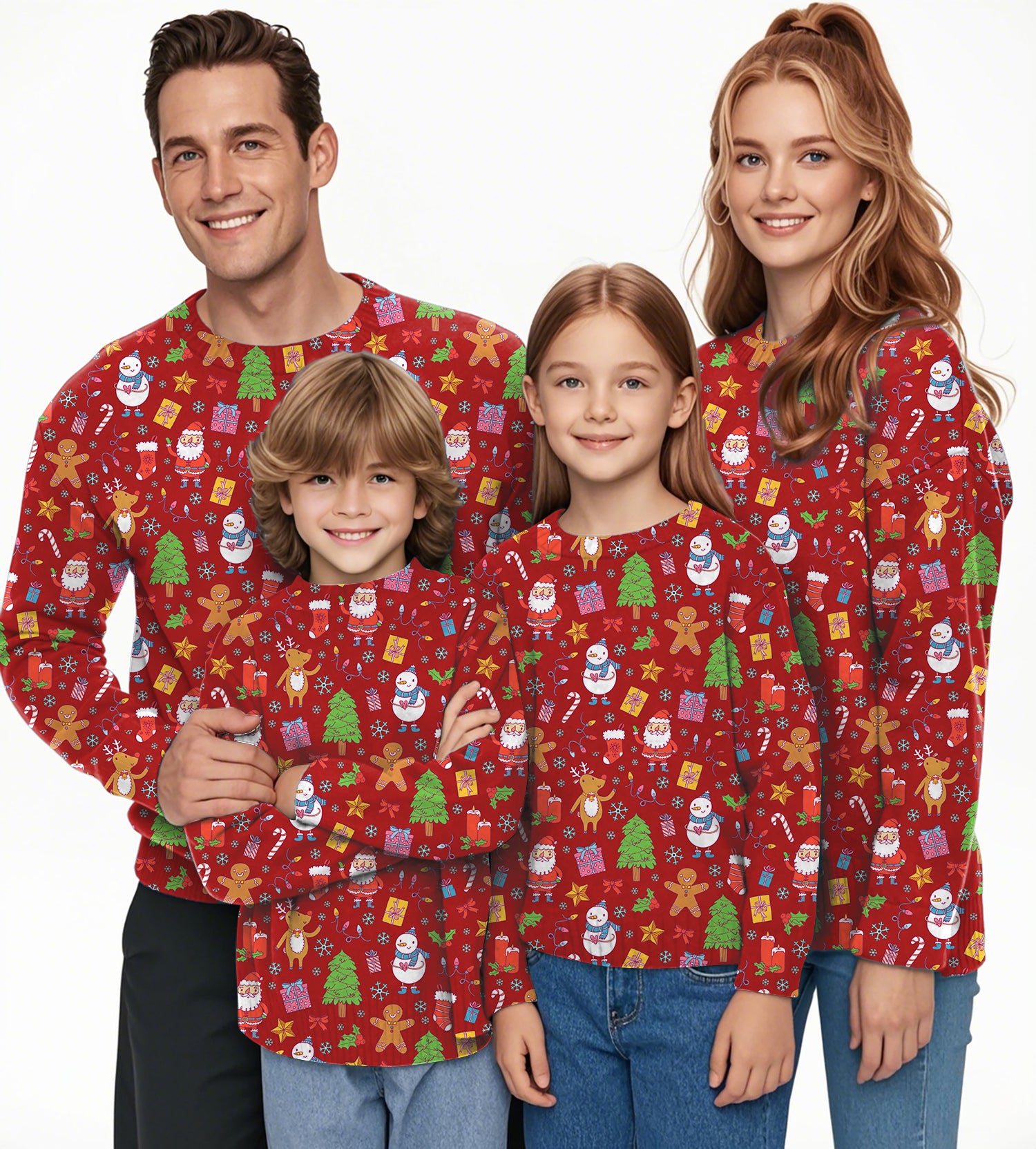 Merry Christmas Crewneck Red Pullover Ugly Sweater Men Women boy girl family