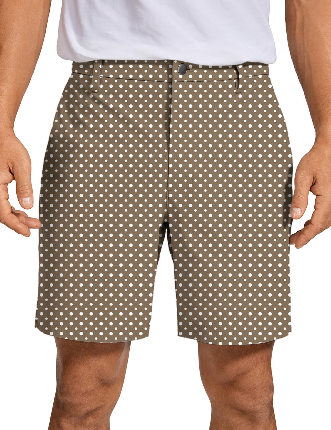 Men's white polka dot brown Golf Shorts