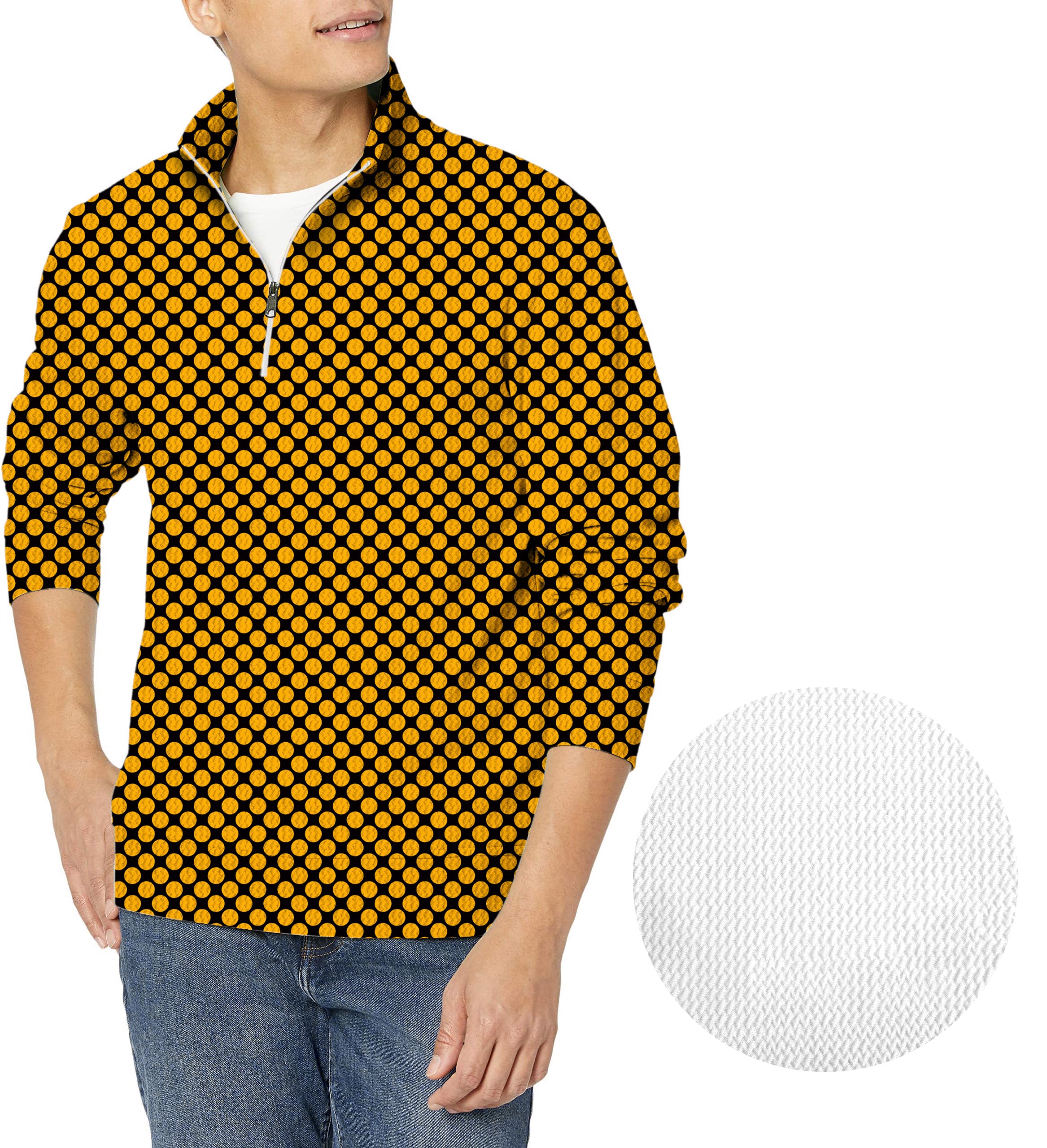 Halloween black and yellow polka dots Men's Golf Waffle Zipper Pullover