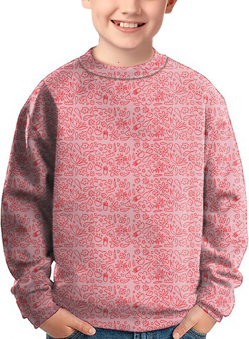 Simple Pink Flower Drawing Crewneck Pullover Kids Ugly Sweater