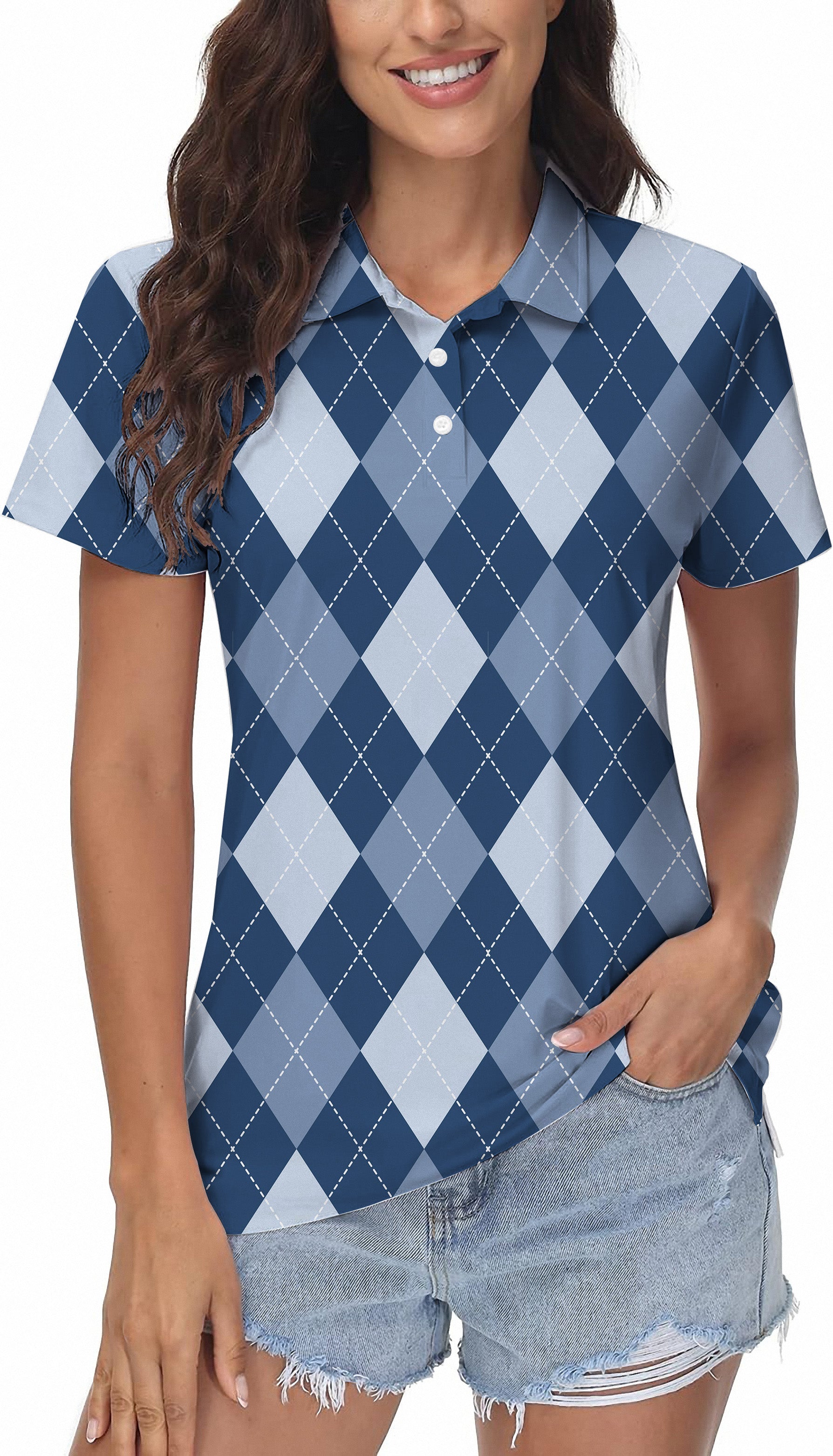 blue Argyle Women's Golf Polo