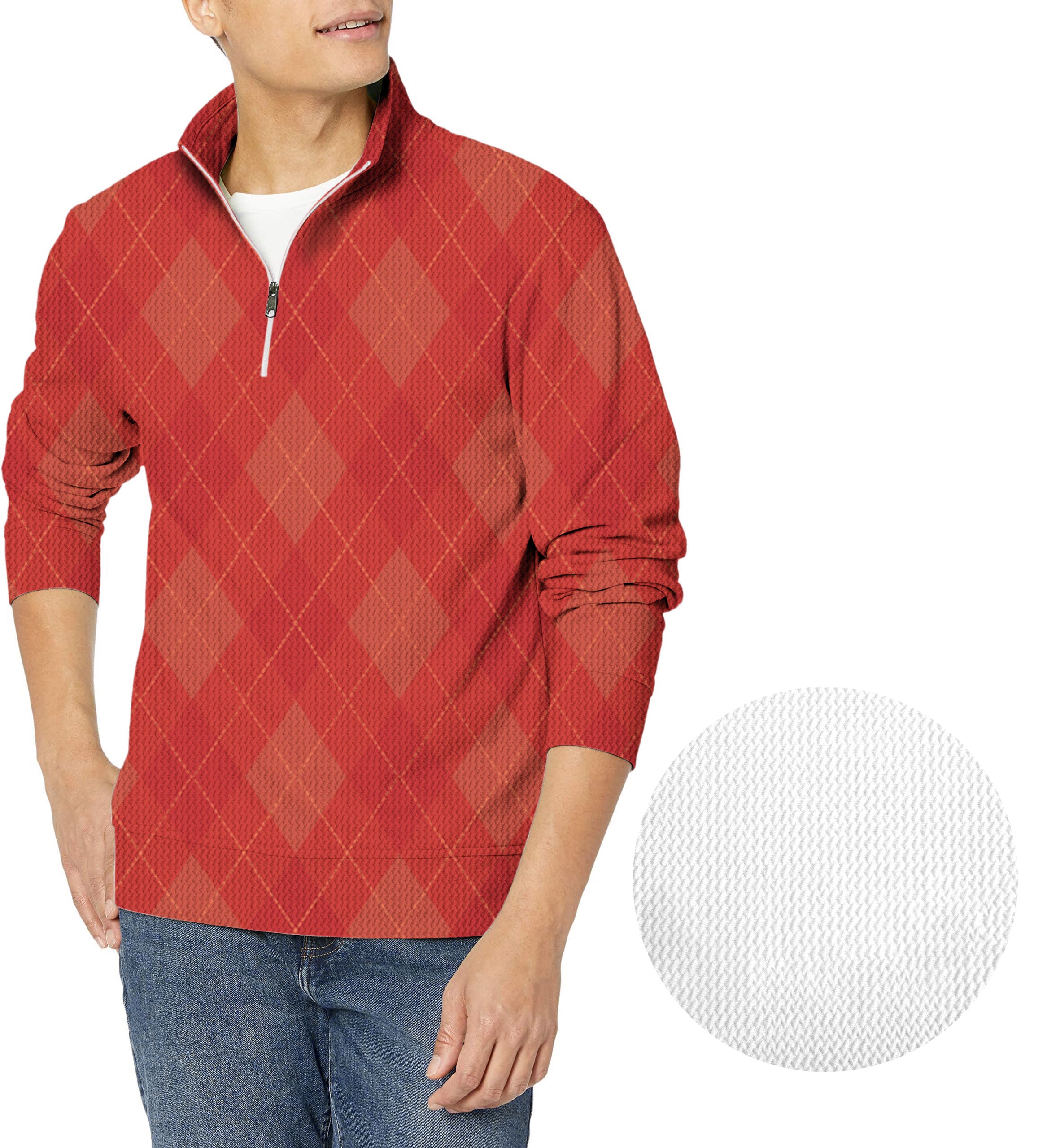 red Argyle-Men's Golf Waffle Zipper Pullover