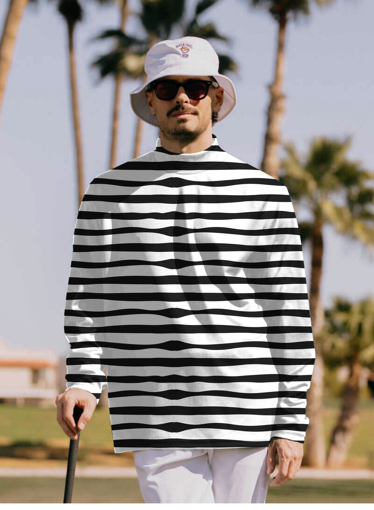 Men's Zebra stripes Mock Neck Long/Short Sleeve Golf Tops