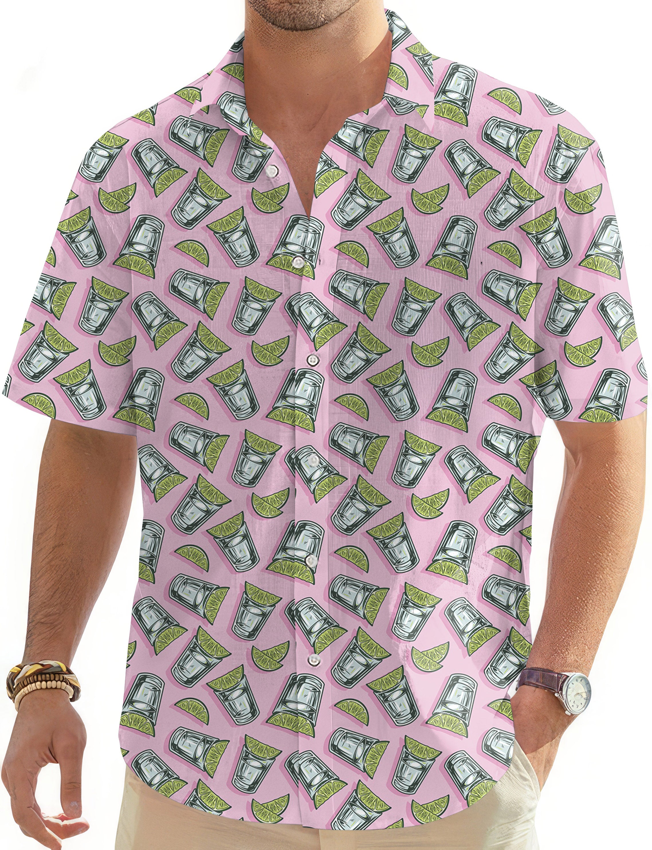 Ice tea-Men's Golf Hawaiian Shirts Button Down Shirt
