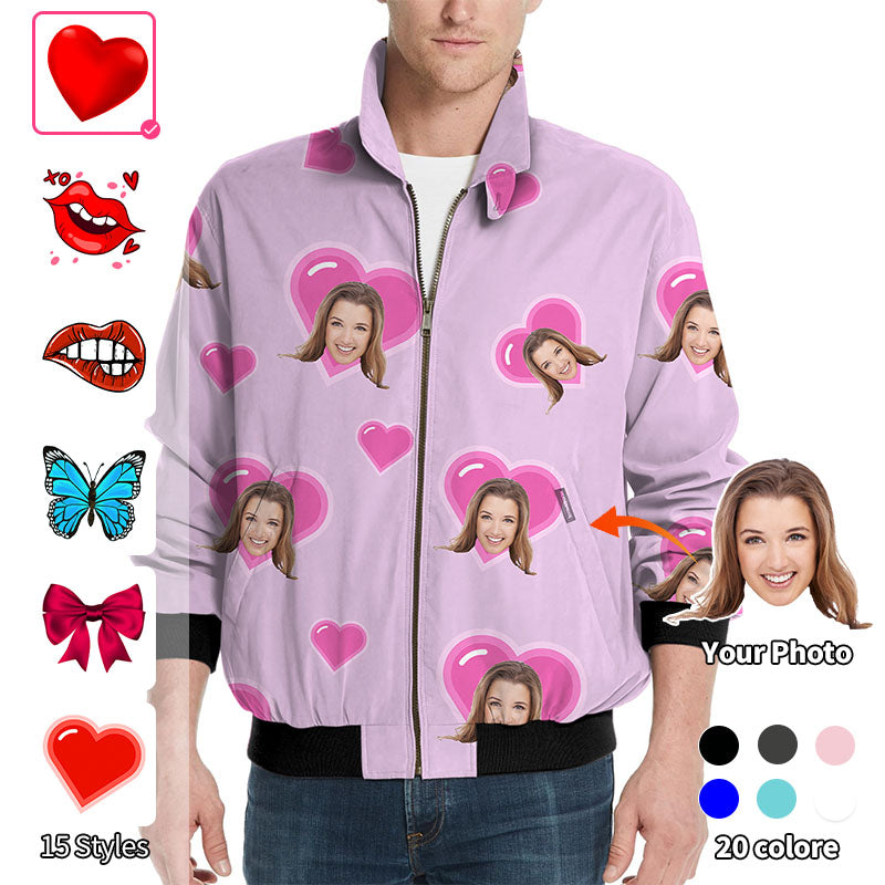 Valentine's Day Custom Photo Face Custom Color Purple Love Men's Golf Windbreaker Light Jacket