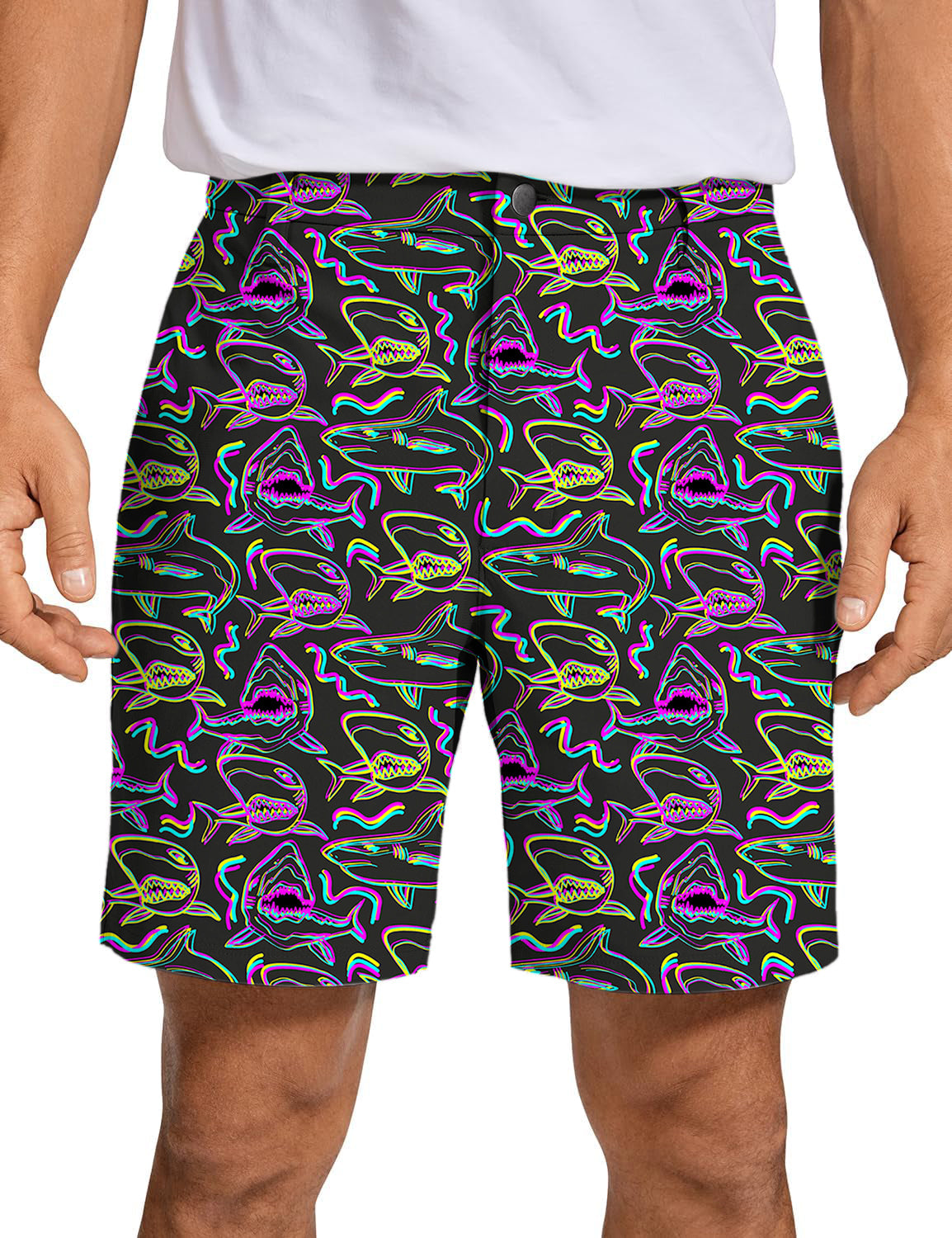 Men's  Neon Sharks Golf Shorts