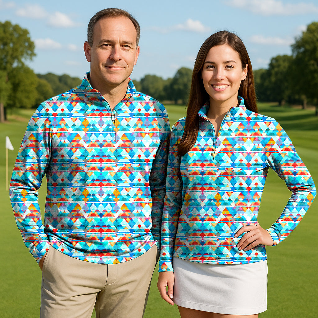 Geometric lattice Couple Golf Active 3/4 Zip Top
