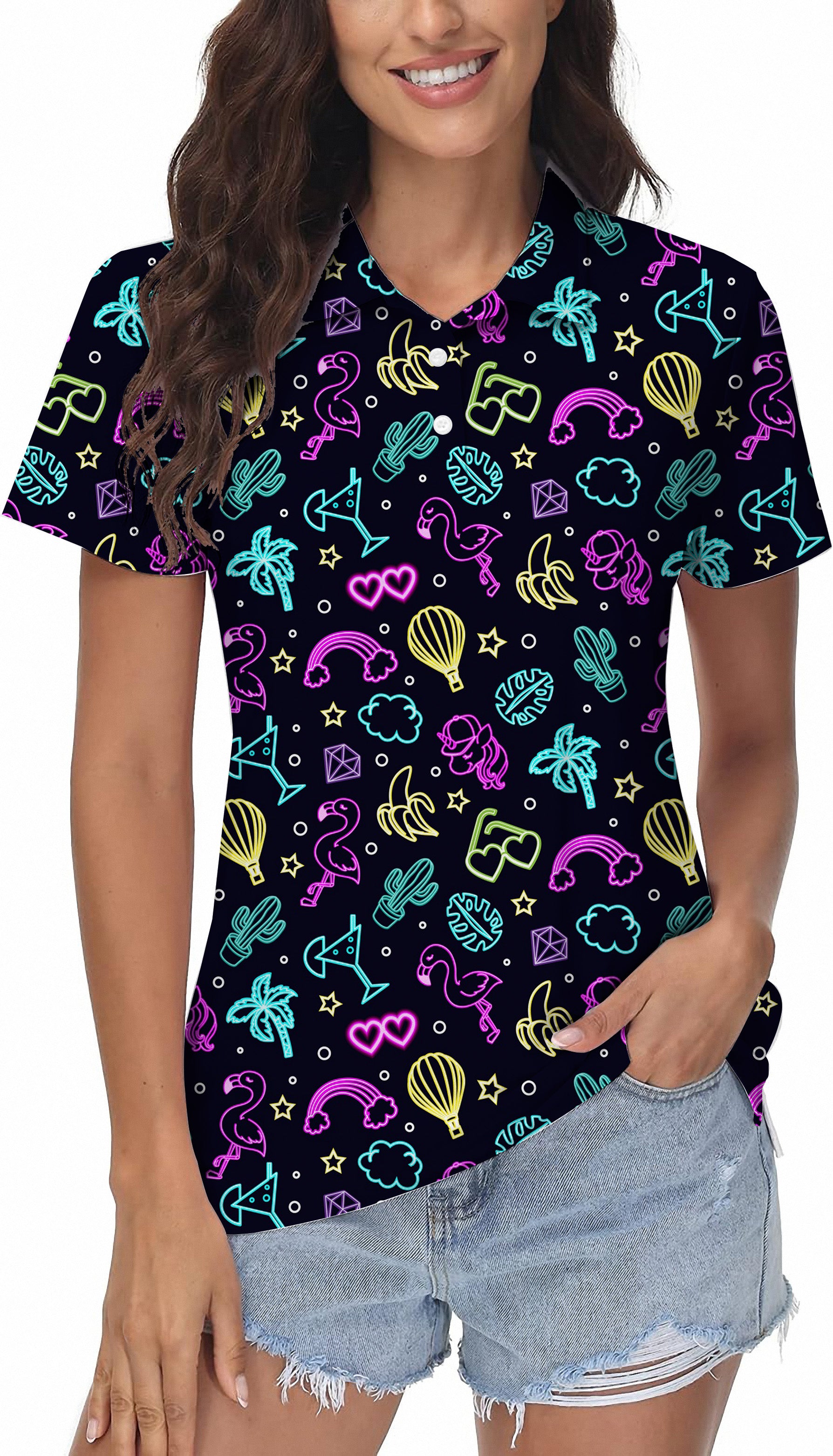 Neon Flamingo tropic Women's Golf Polo