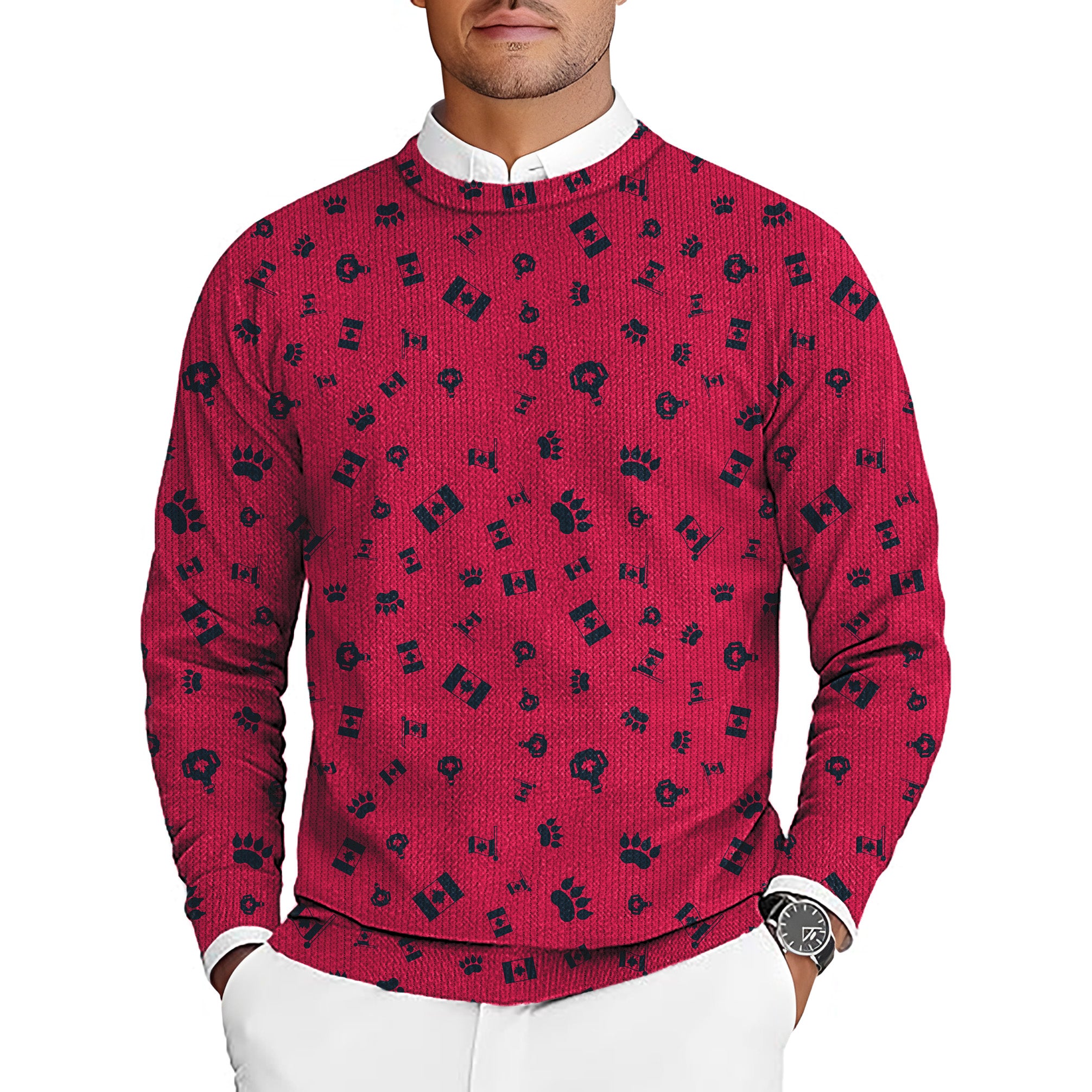 Canadian Flag Paw Men's Golf Crewneck Pullover Sweaters Ugly Sweater