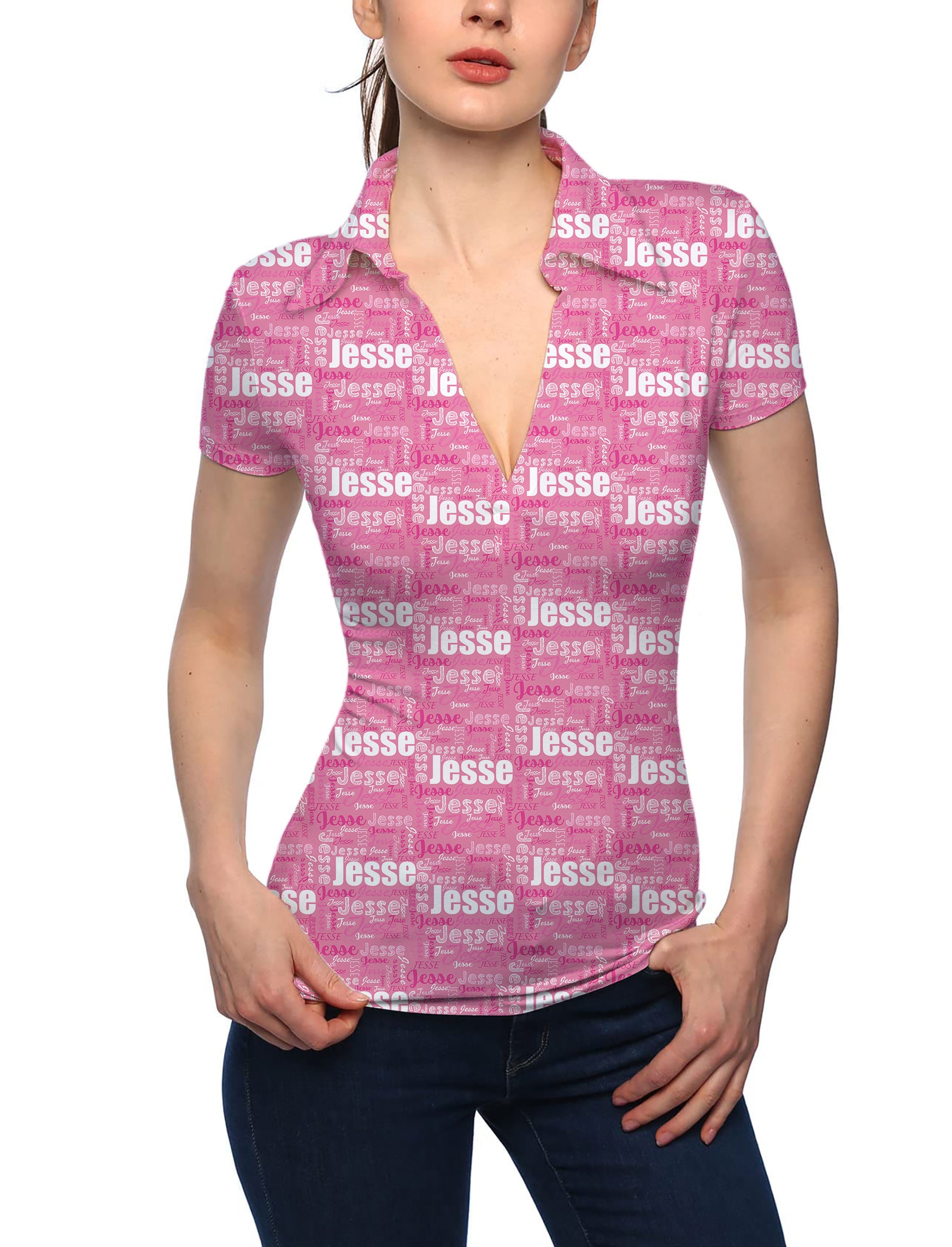Women's Custom name mulberry V Neck Golf Polo