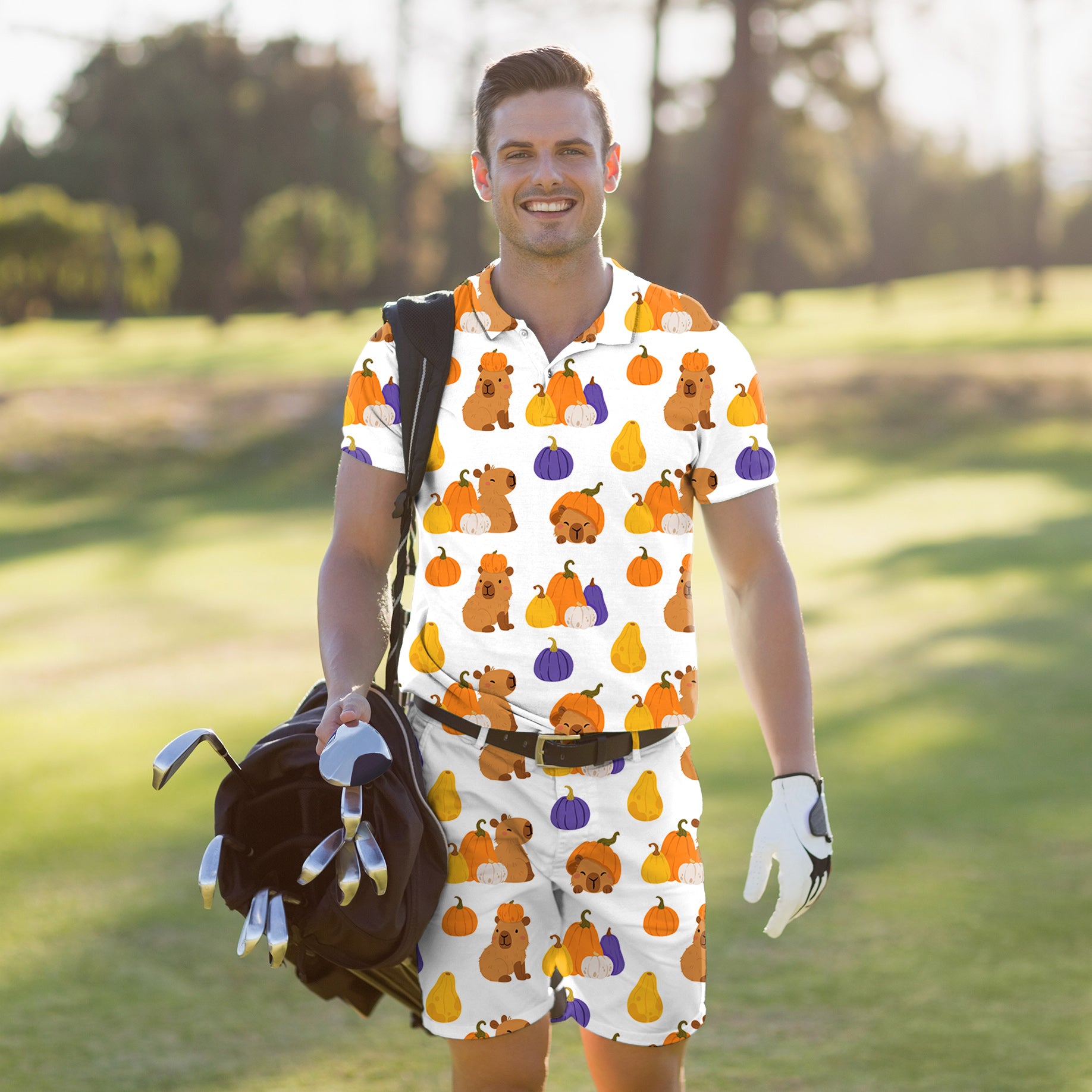 Men's Golf Set Polo+Shorts Halloween Capybara