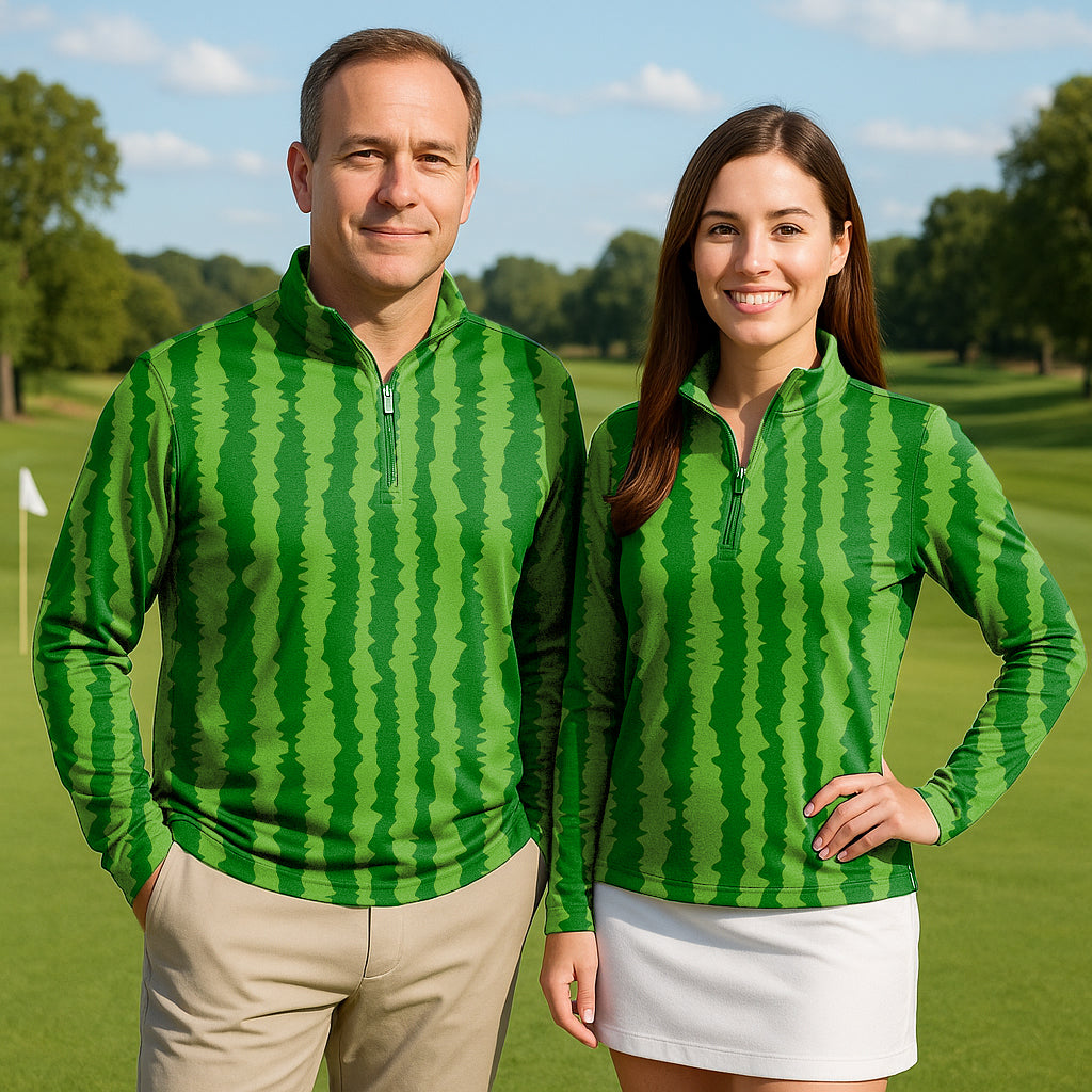 watermelon stripes Couple Golf Active 3/4 Zipper Top Long Sleeves