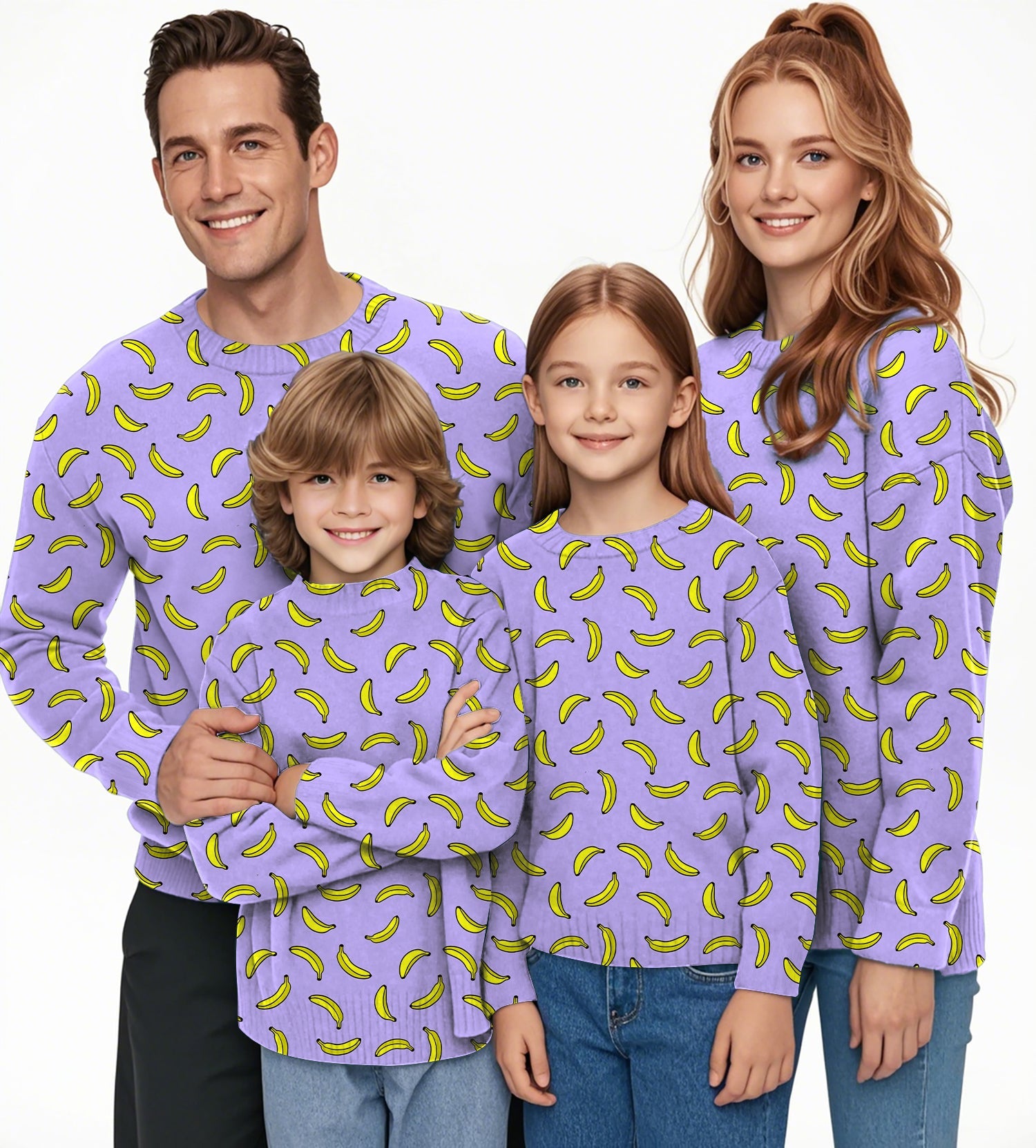 Taro Purple Banana Crewneck Pullover Ugly Sweater Men Women boy girl family