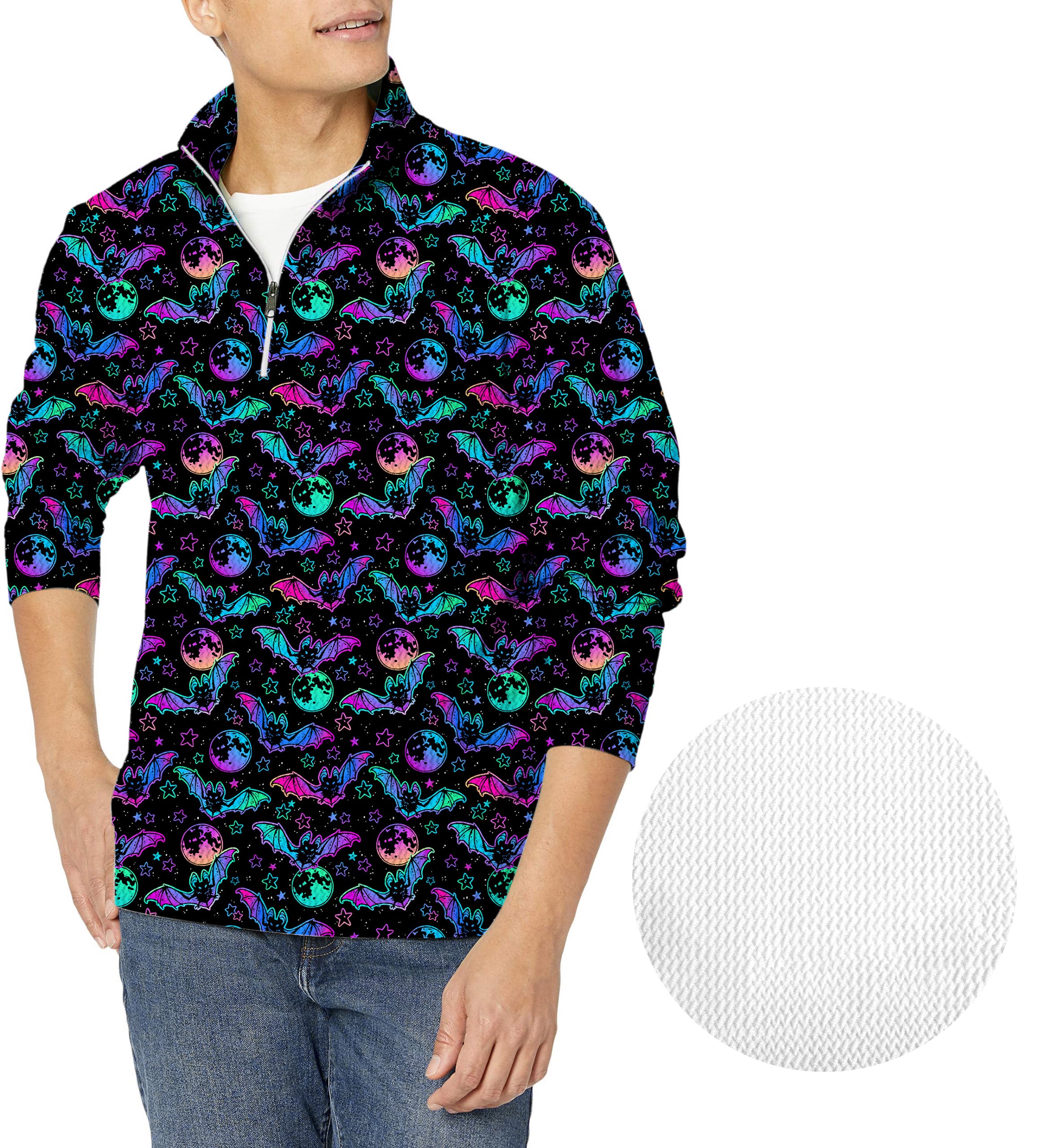 Halloween Bat Moon Men's Golf Waffle Zipper Pullover