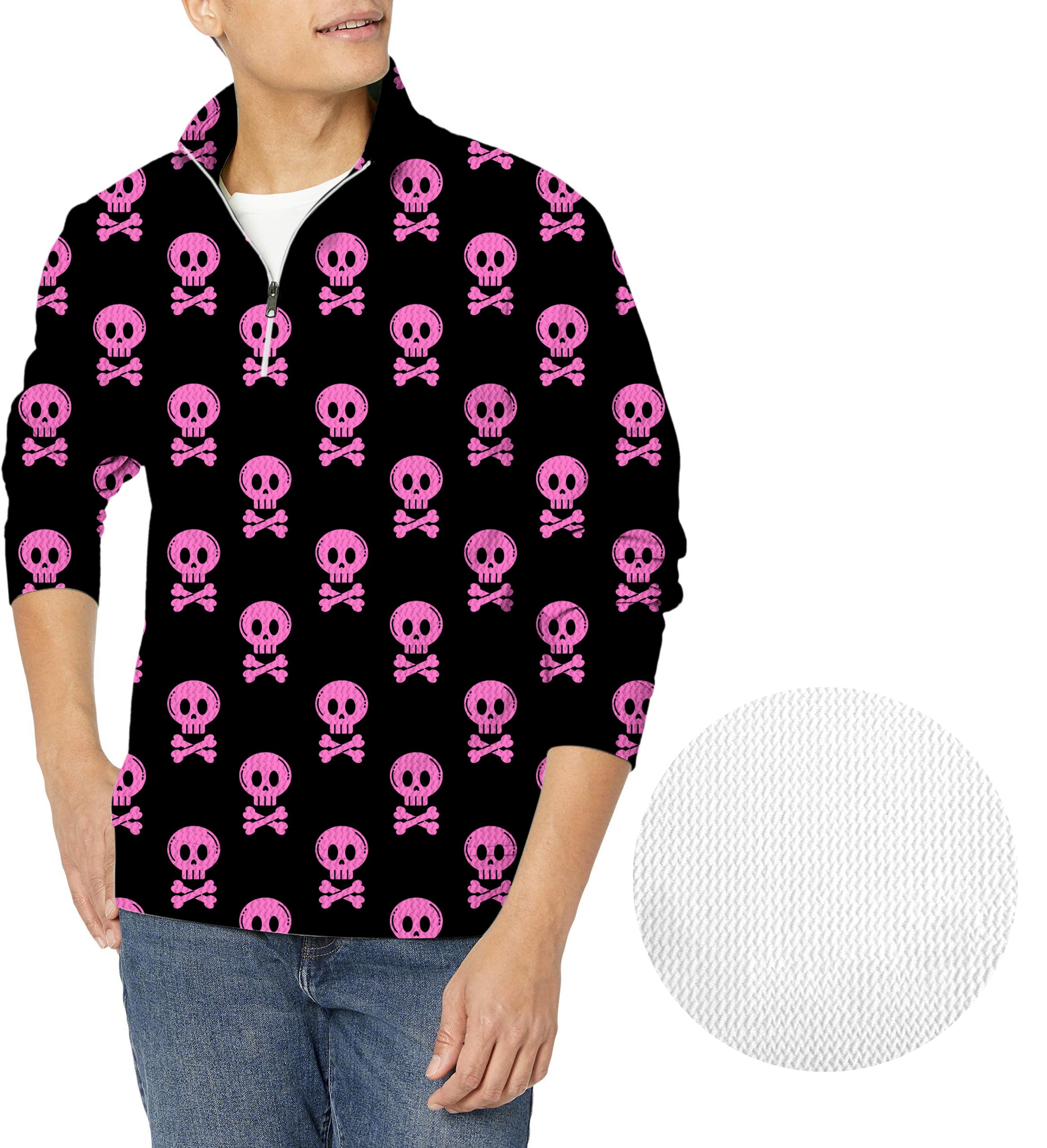 Halloween Punk Skull Men's Golf Waffle Zipper Pullover