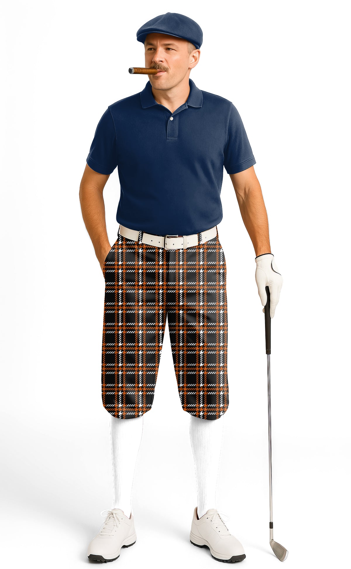 Halloween black yellow white grid Men's Golf Knickers Pants