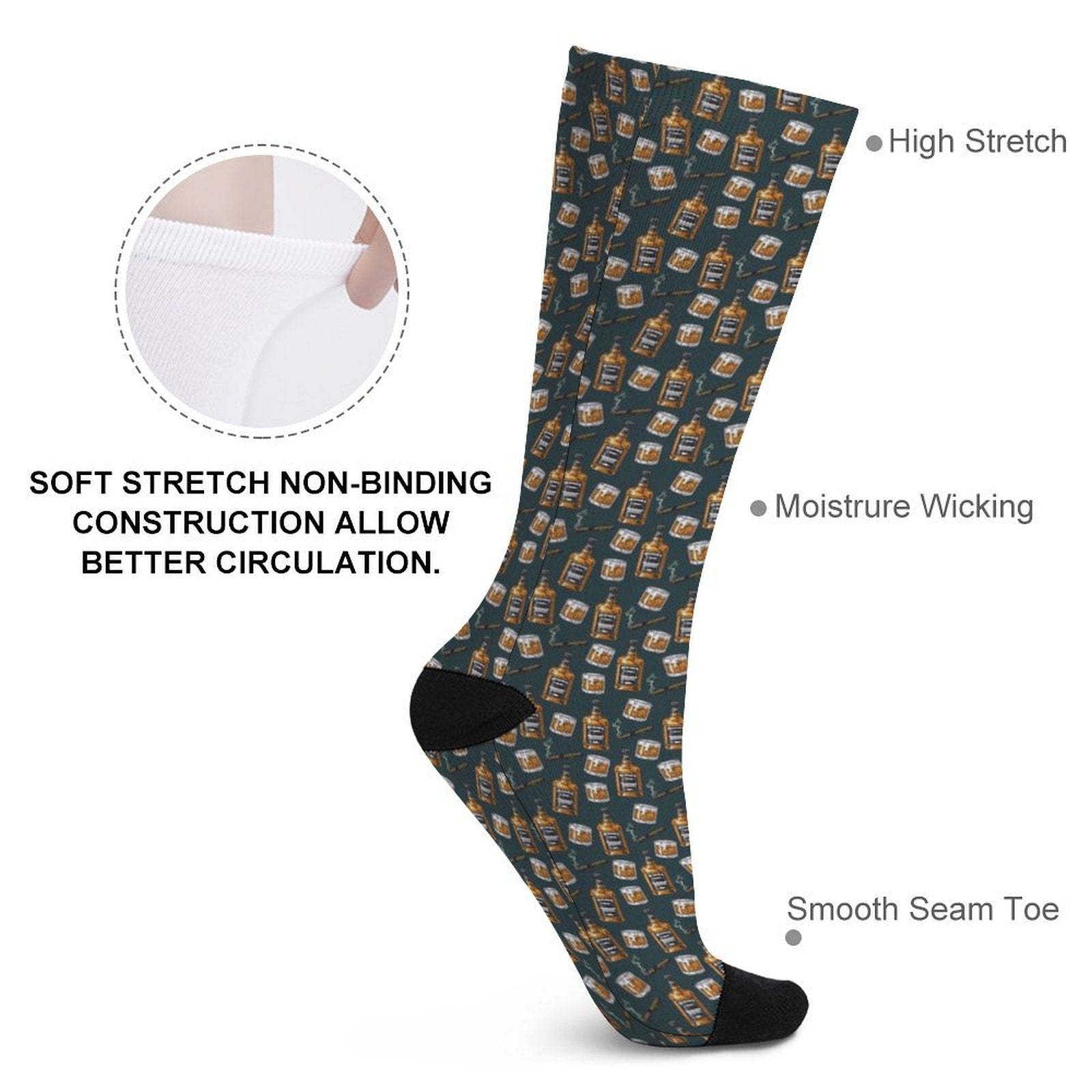 WHISKEY CIGARS Prined socks Gifts for Men Women