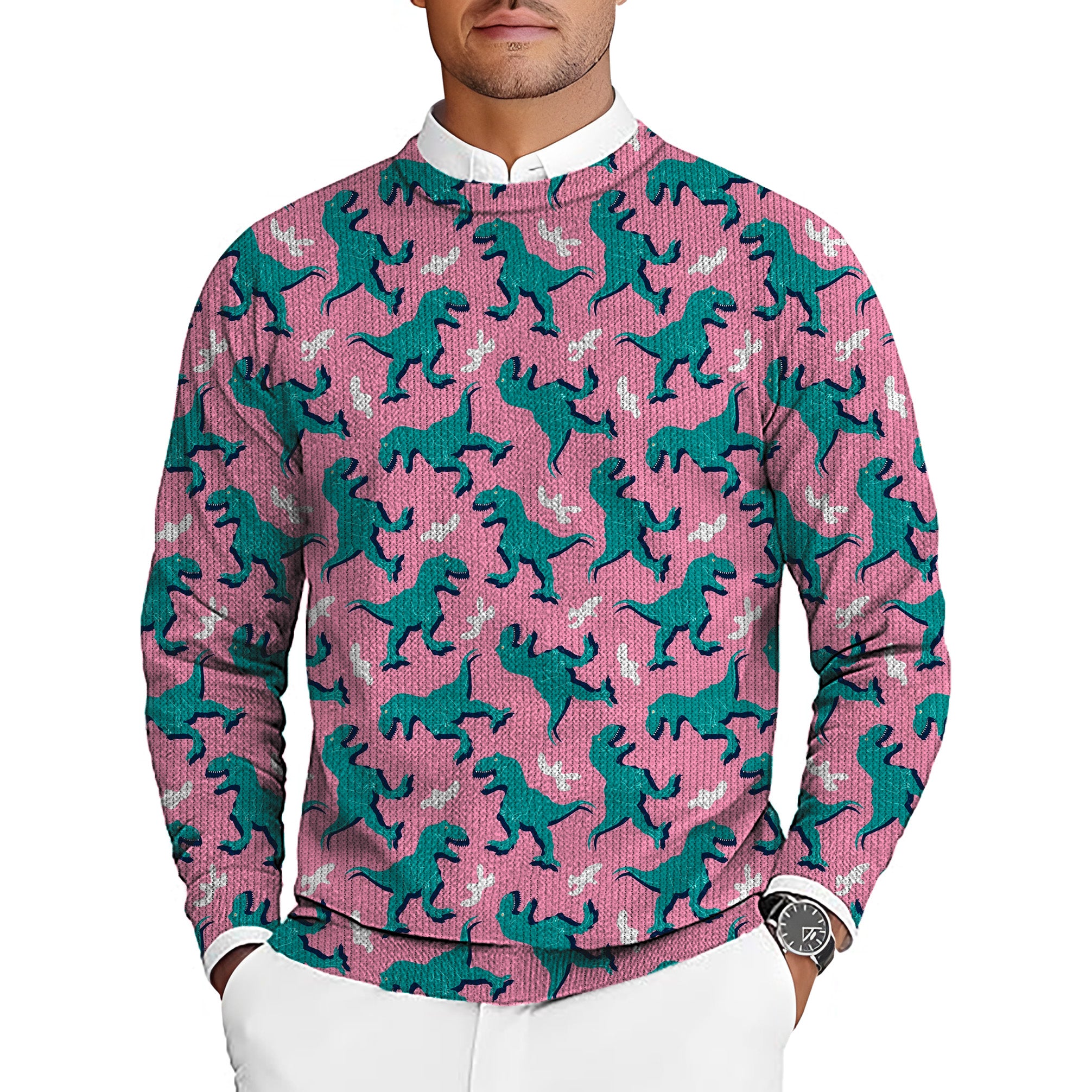 Green Dinosaur Men's Golf Crewneck Pullover Sweaters Ugly Sweater