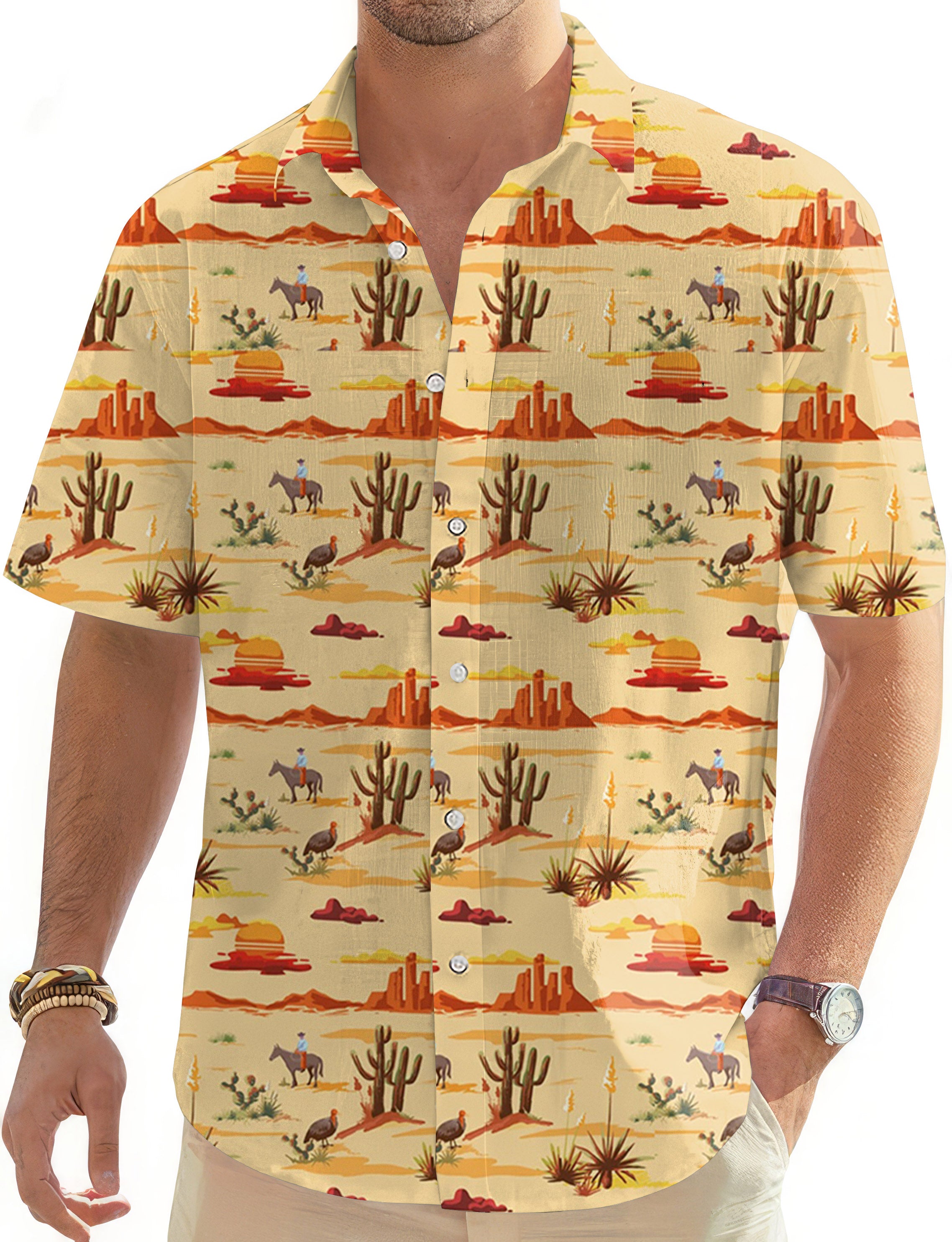 Vintage Desert-Men's Golf Hawaiian Shirts Button Down Shirt