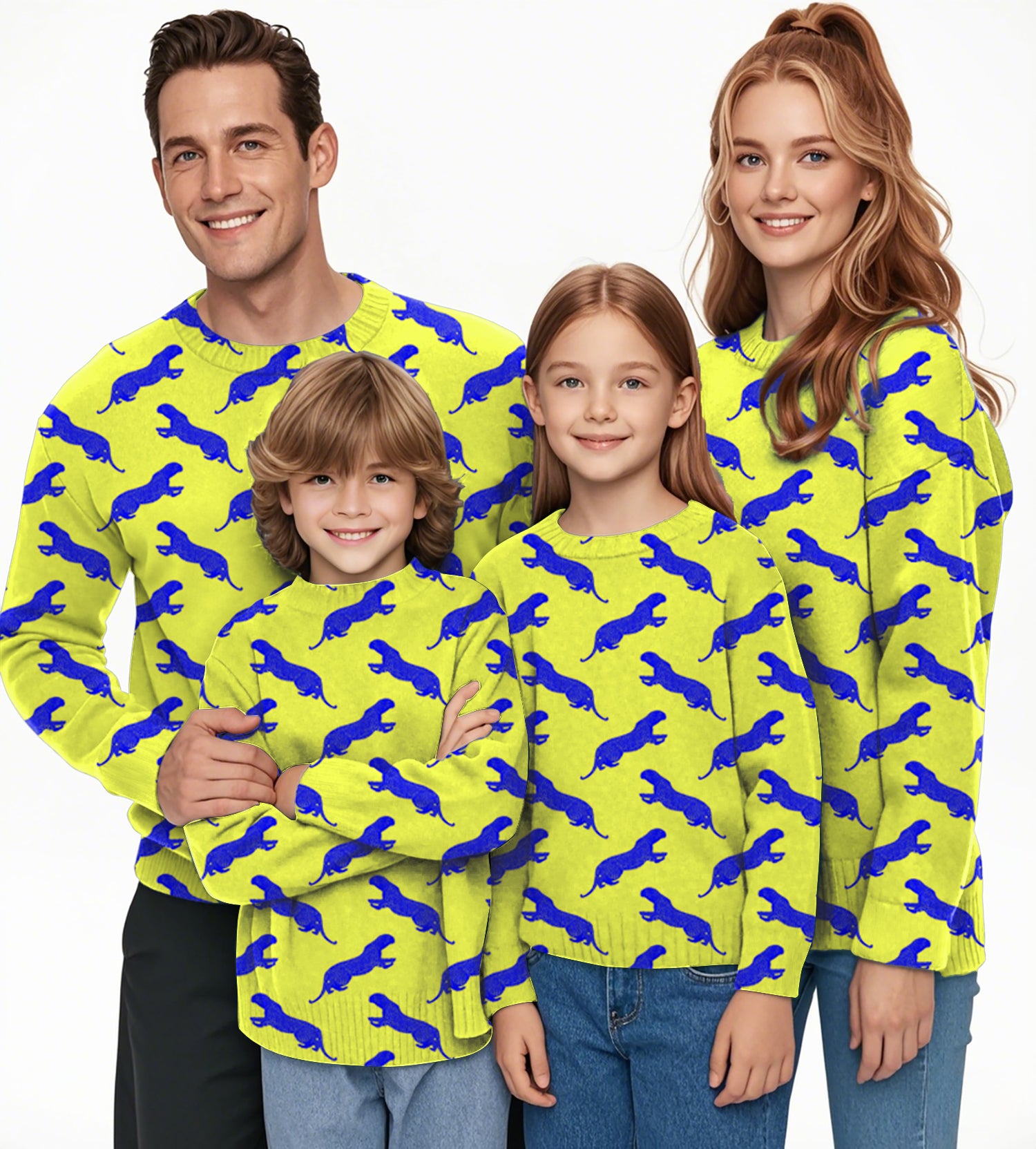 blue leopard Crewneck Pullover Ugly Sweater Men Women boy girl family
