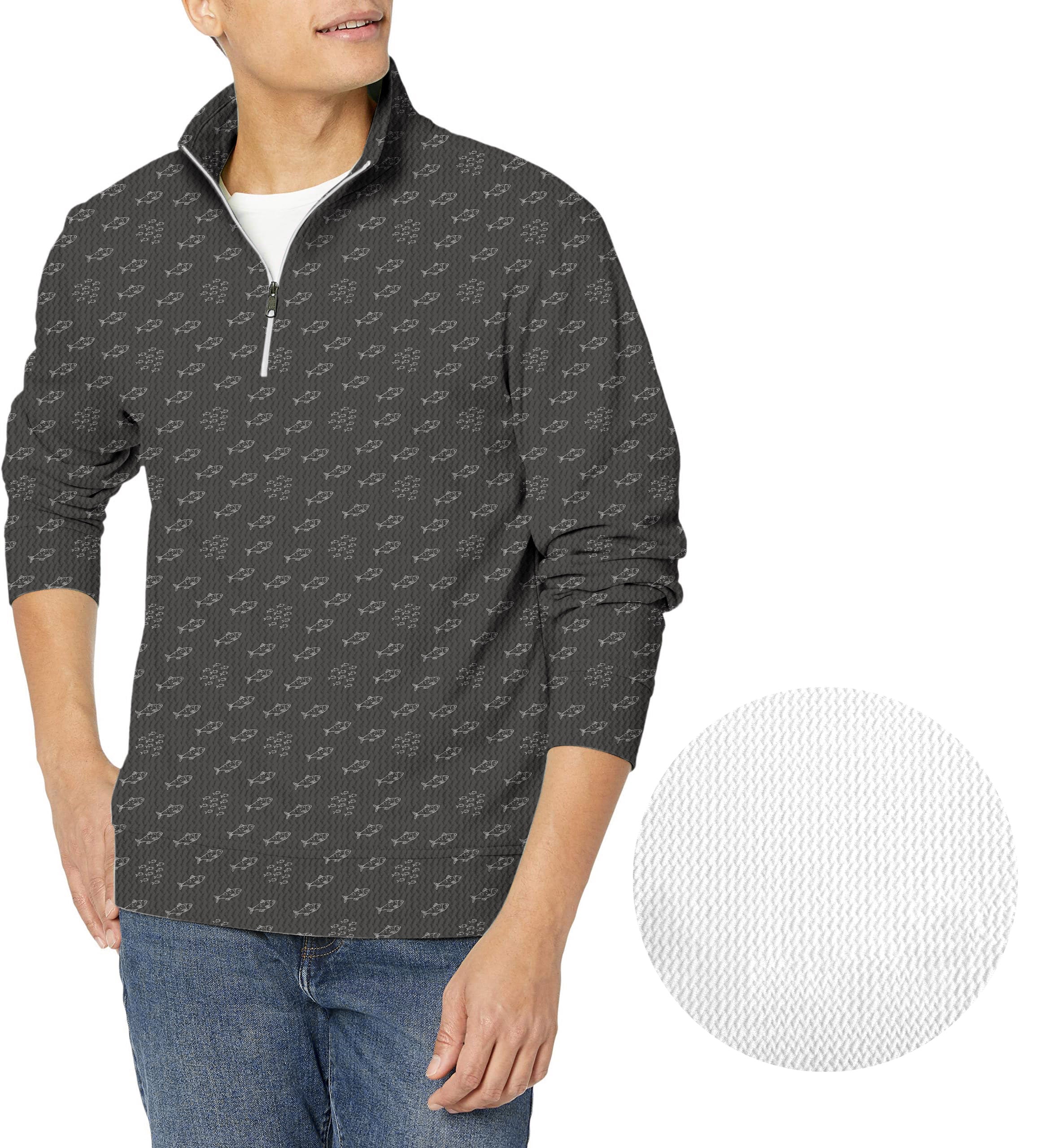 Minimal Fish Sketch Men's Golf Waffle Zipper Pullover