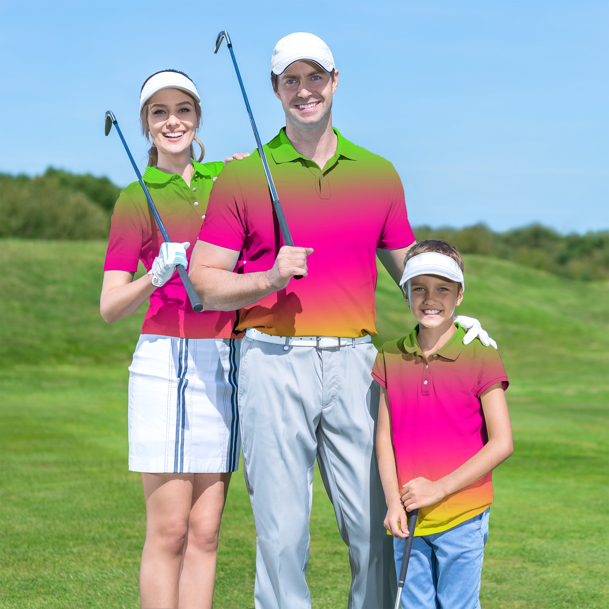 Neon Gradients Golf Polo Men Women youth family set