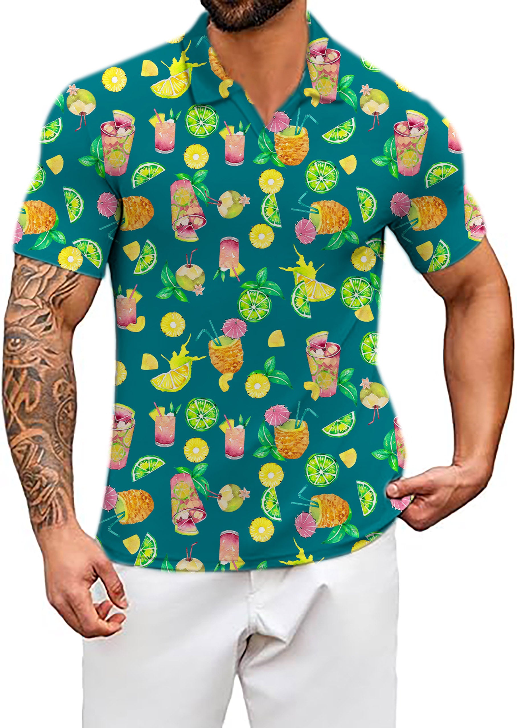 Men's Tropical Paradise V Neck Golf Polo Shirts