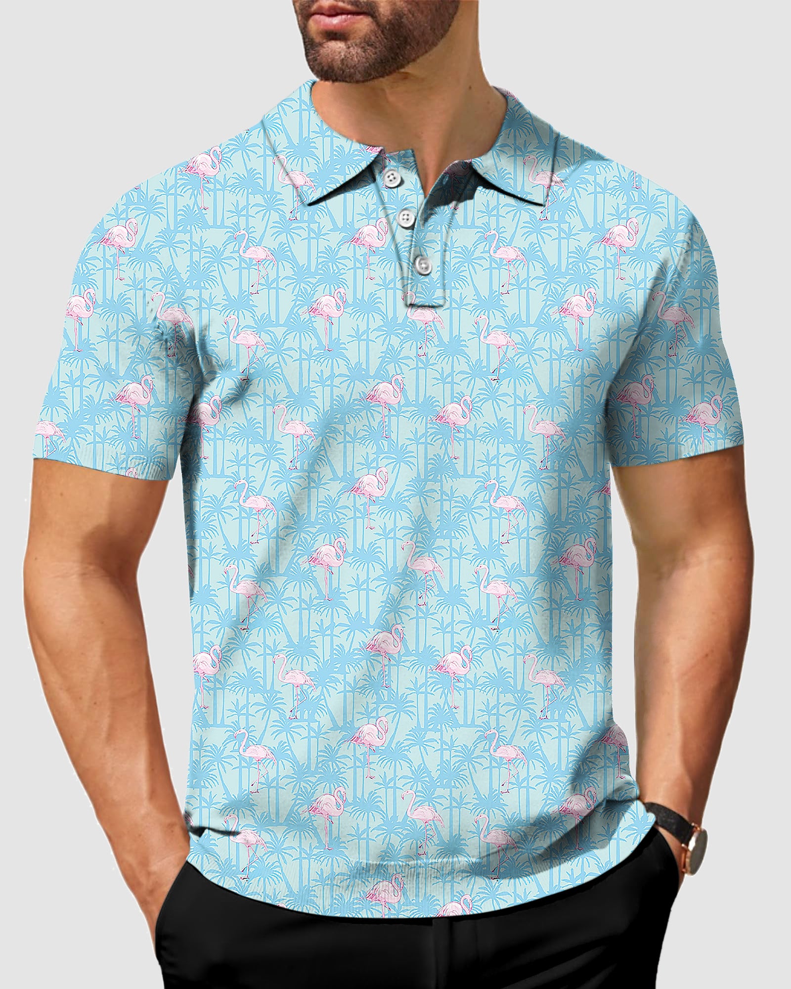 A pale pink flamingo Men's golf polo