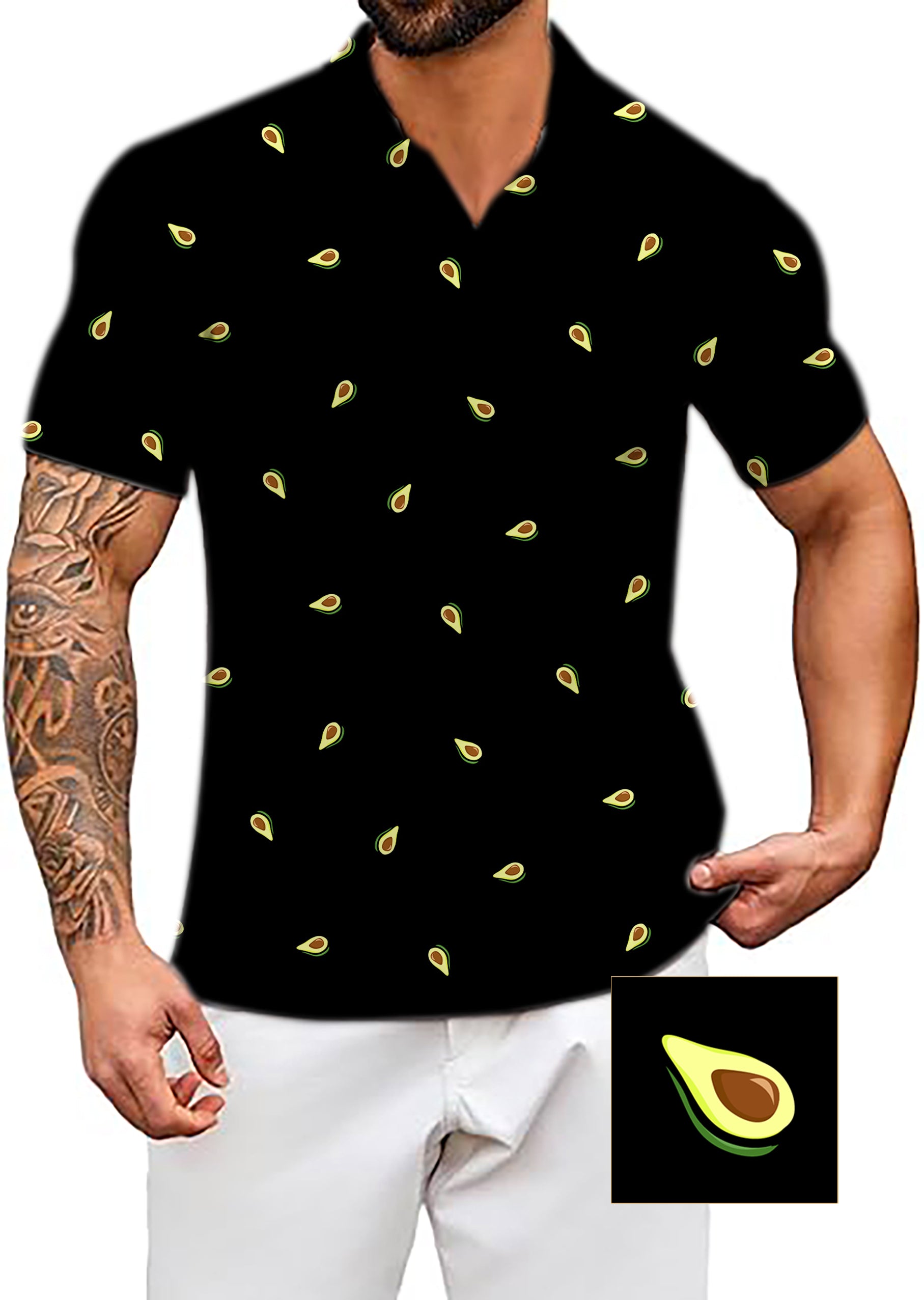 Men's Coconut Palm Avocado Custom The Background Color V Neck Golf Polo Shirts