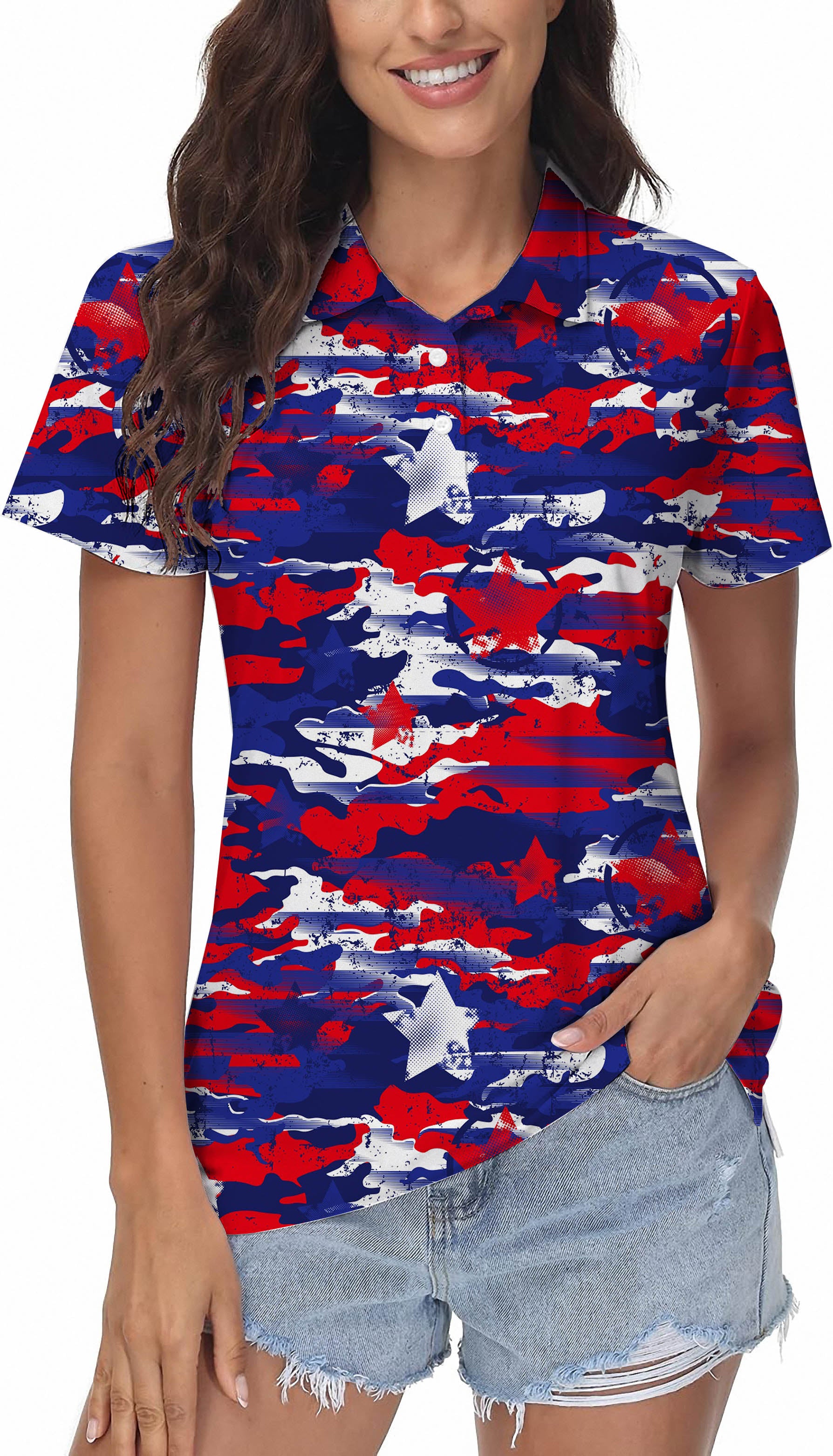 USA camo Women's Golf Polo