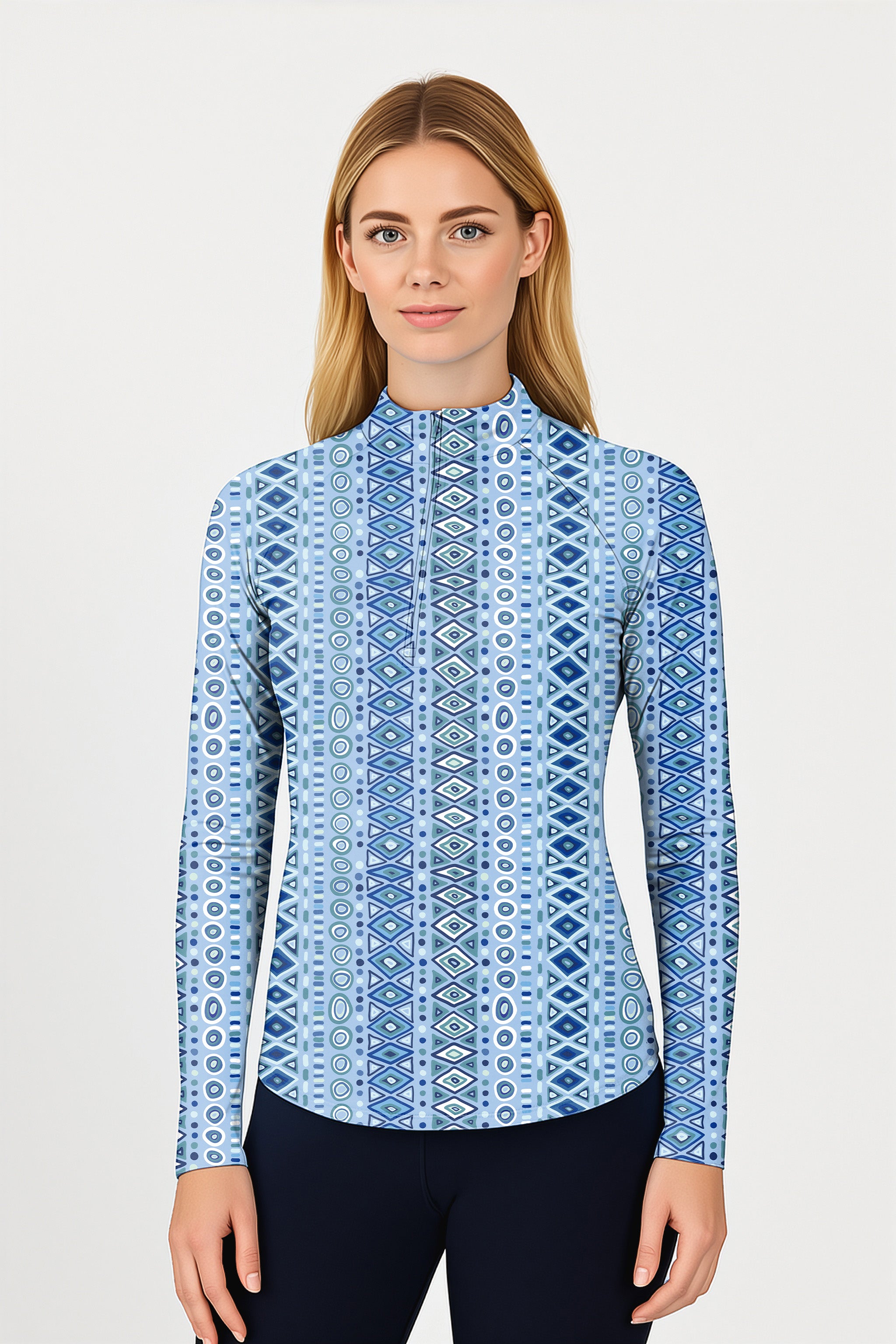 Geometric Triba  Women's Golf Active 3/4 Zip Top