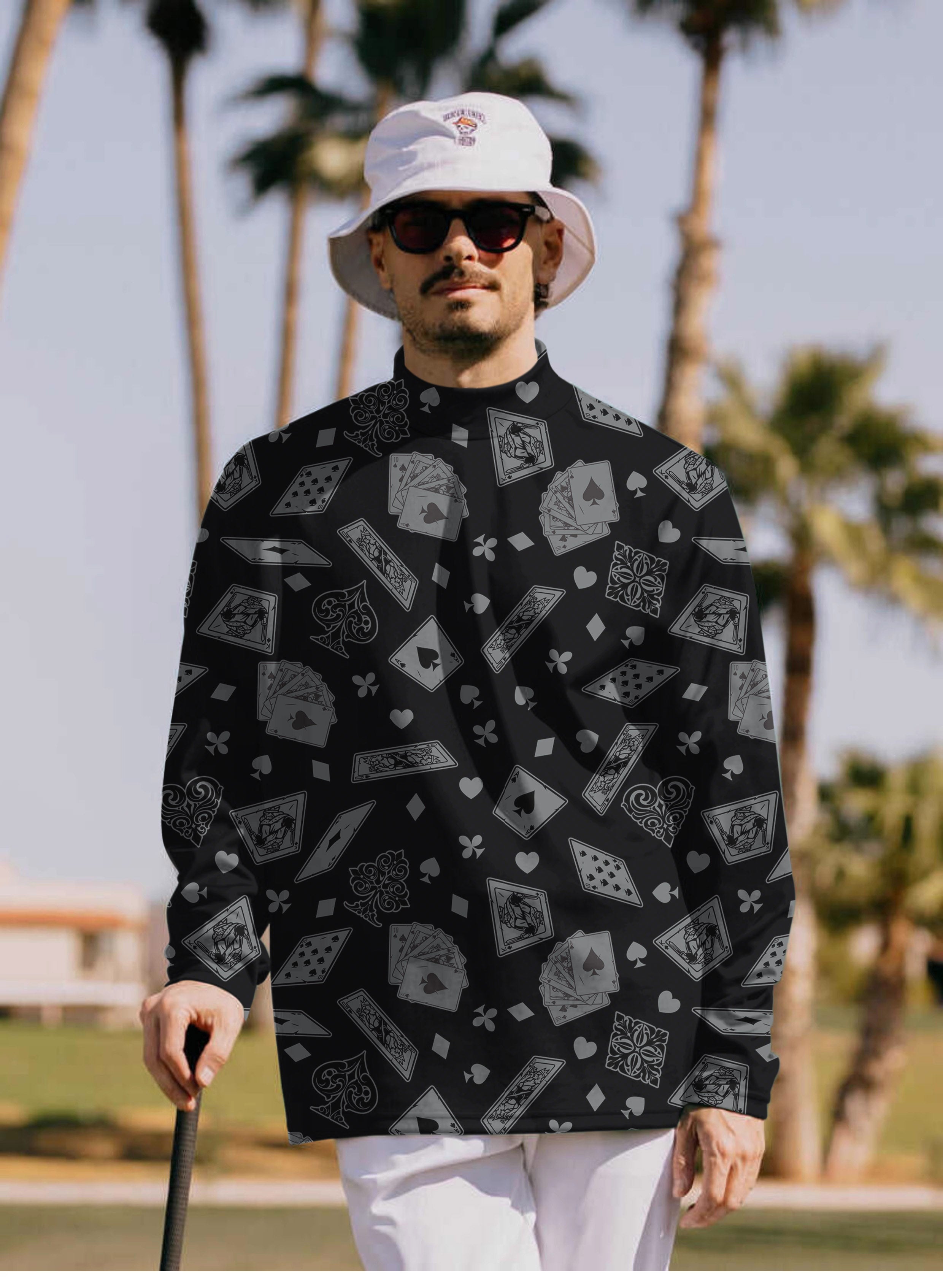 Men's poker Pullover High neck Long/Short sleeve T-Shirt