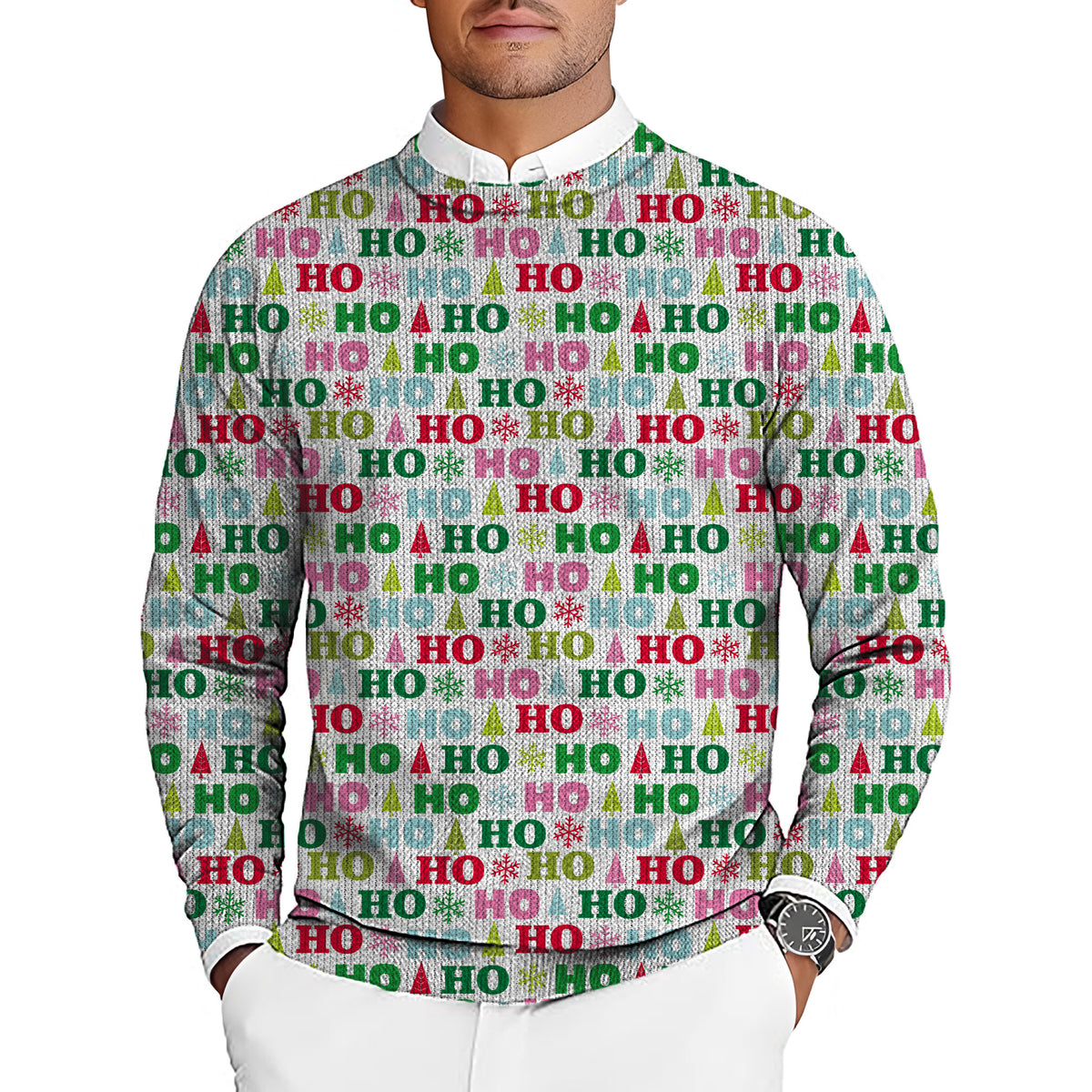 Christmas HO Men's Golf Crewneck Pullover Sweaters Ugly Sweater