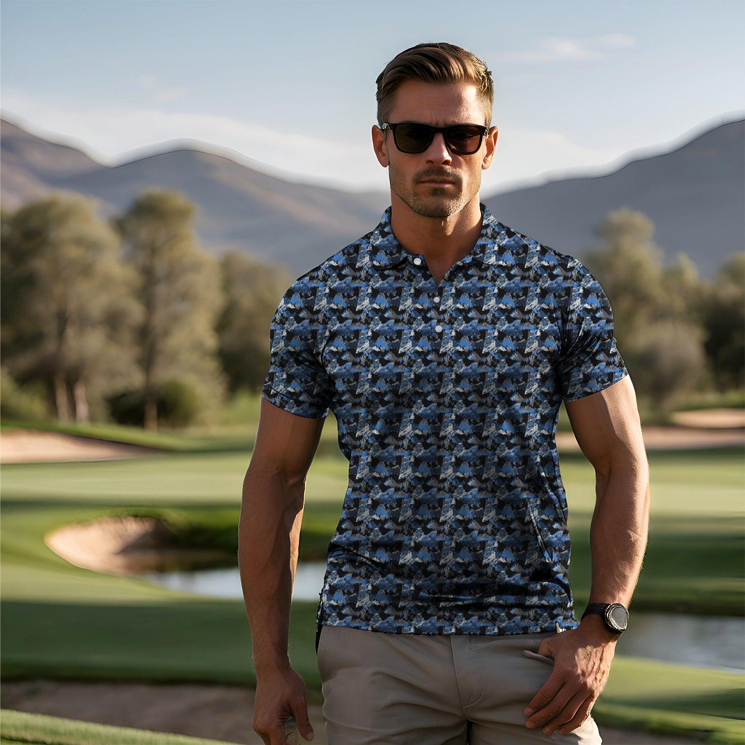 Men's golf mountain range polo