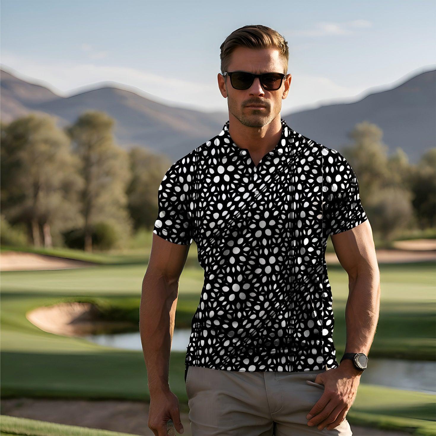 Men's golf polo Black and white space