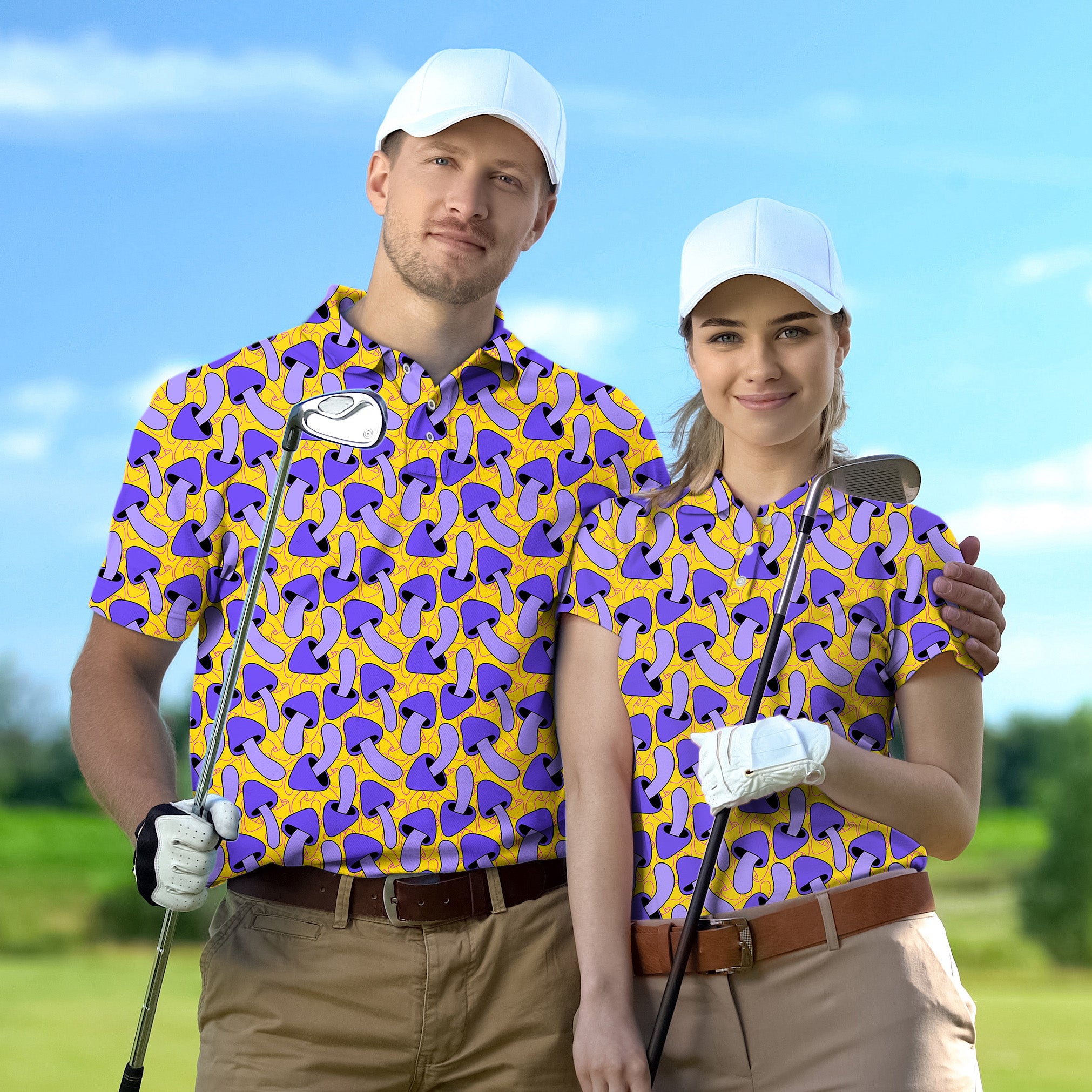 Couple Psychedelic Mushroom Print set Golf Championship Trophy tournament