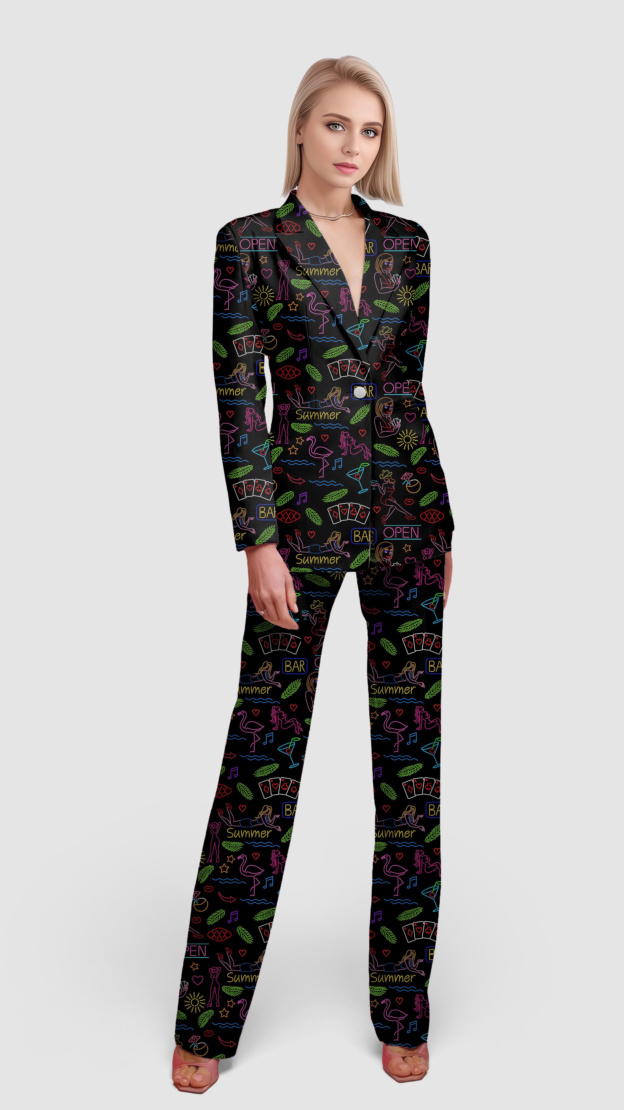 open bar-Women's Blazer Casual Work Office Blazer Suit set