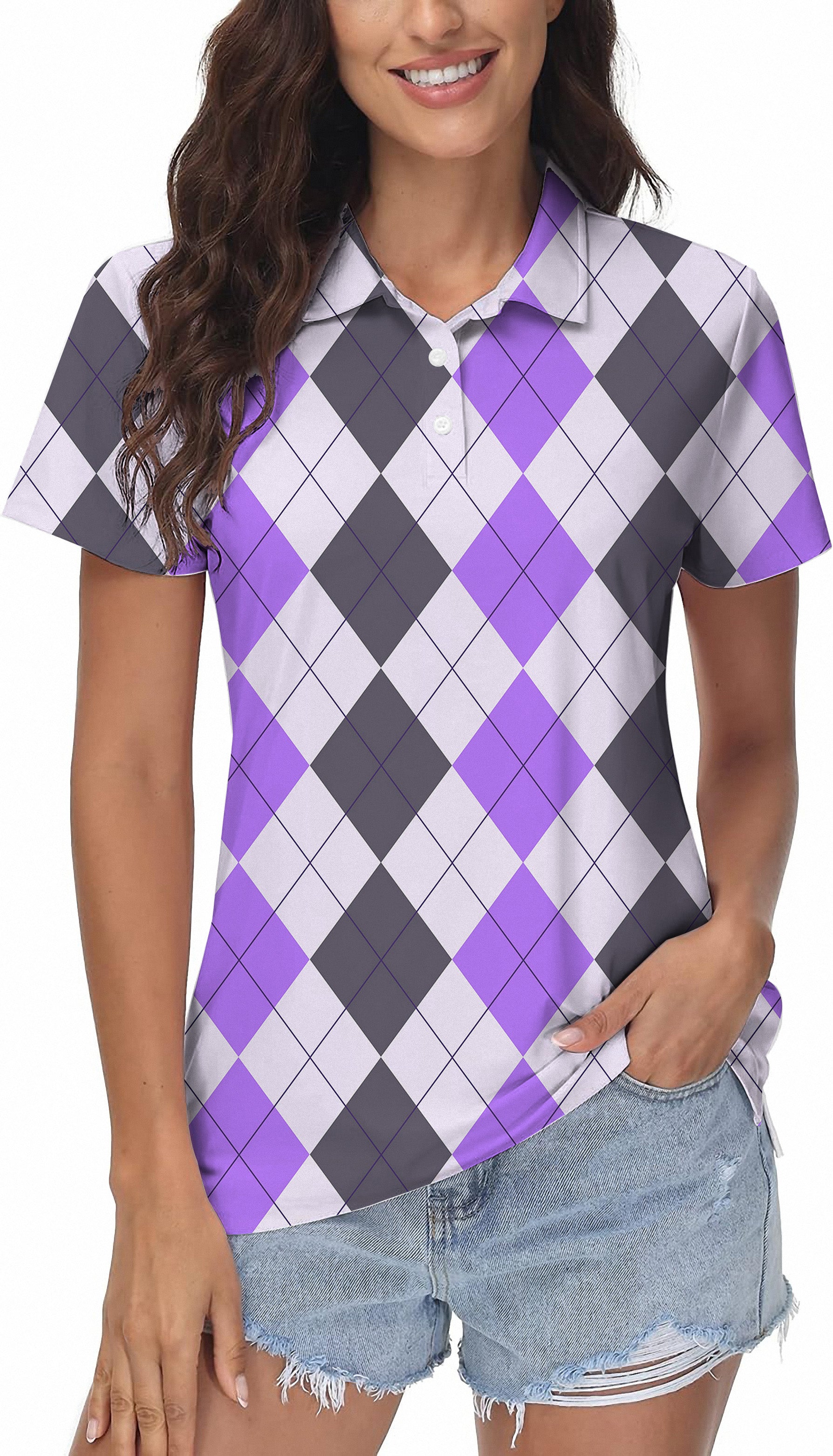 Purple grey Argyle Women's Golf Polo