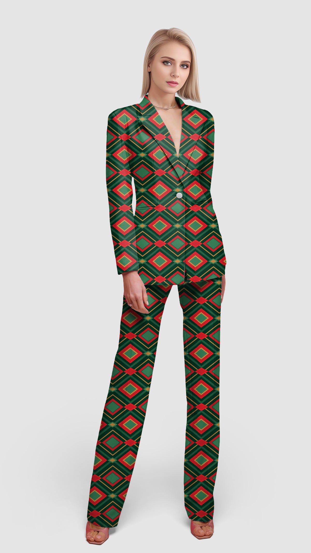 Christmas Argyle Women's Blazer Casual Work Office Blazer Suit set