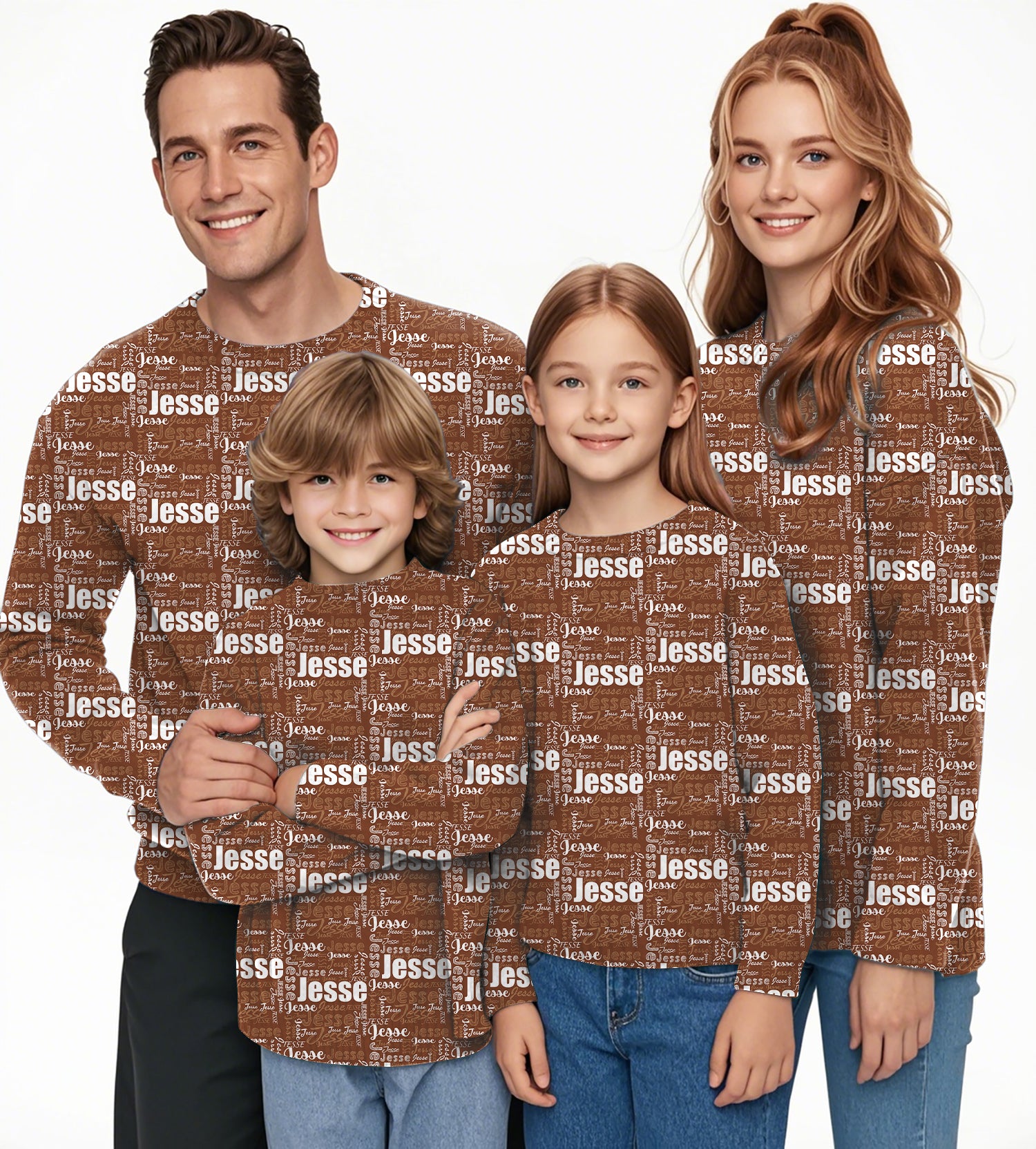 Custom name brown Crewneck Pullover Ugly Sweater Men Women boy girl family