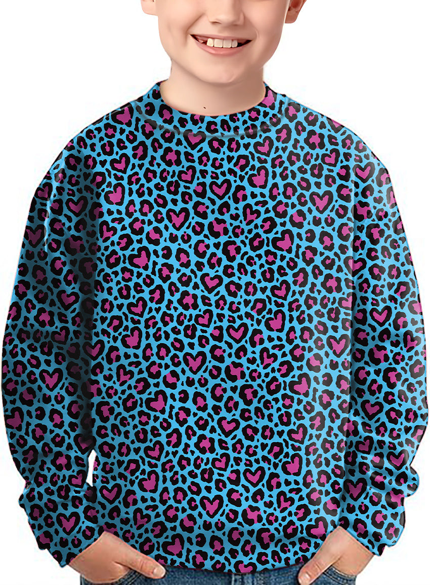 Pink leopard print Crewneck Pullover Kids Ugly Sweater