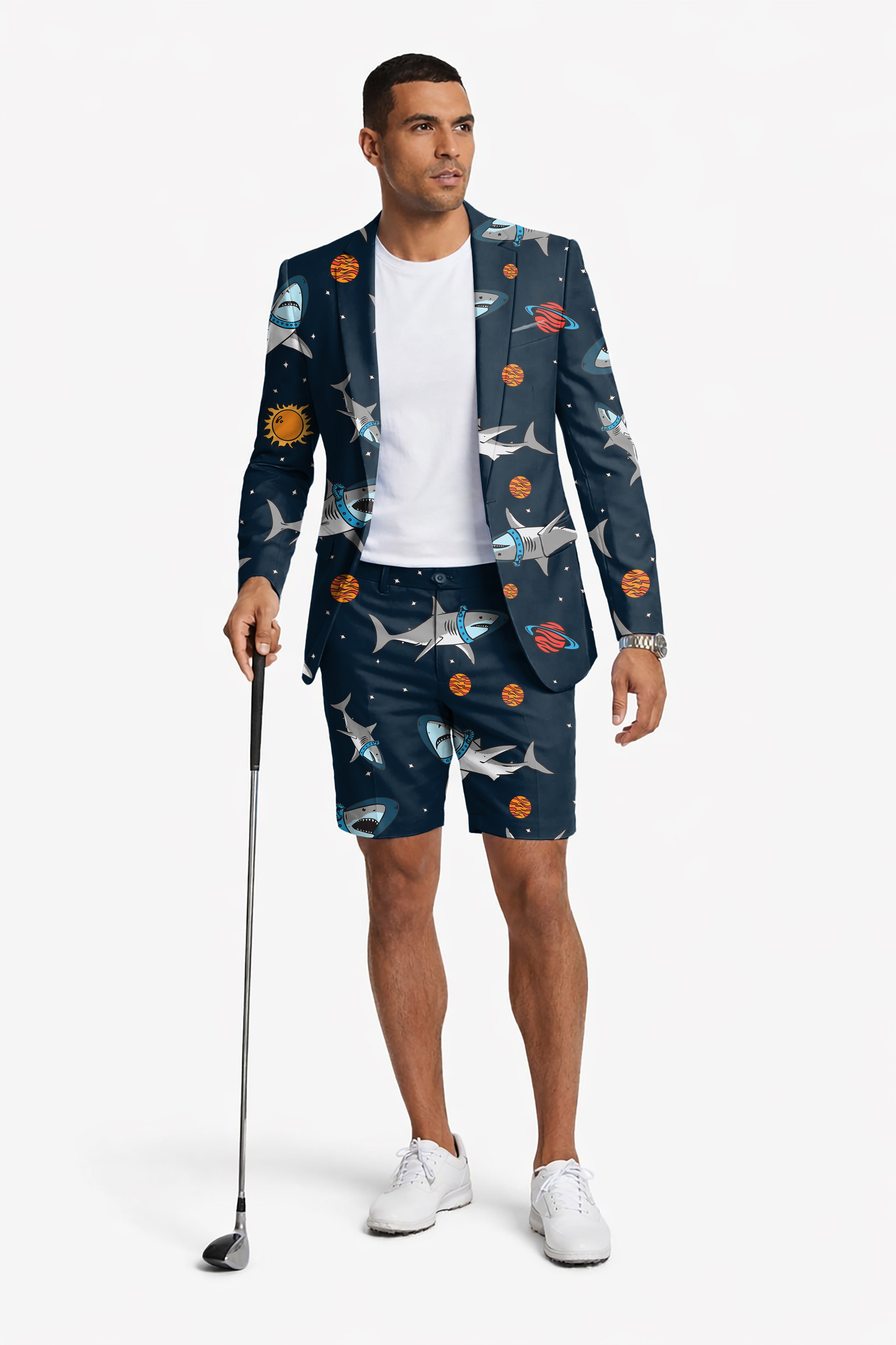 Sharks in Space Men's Party Costumes-Theme Party 2pcs Suit set-Blazer Shorts