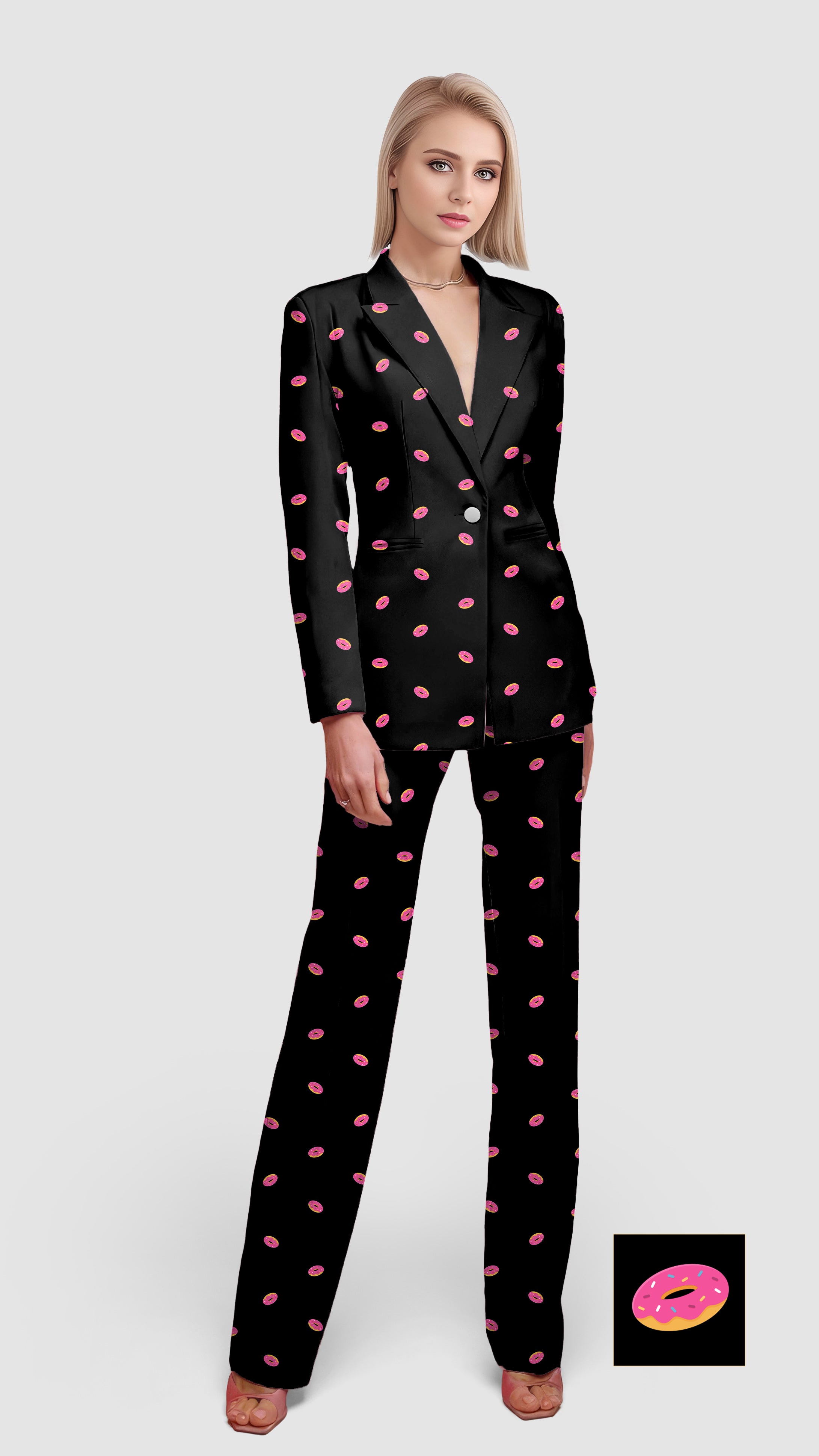 Donut Custom The Background Color Custom The Background Color Women's Blazer Casual Work Office Blazer Suit set