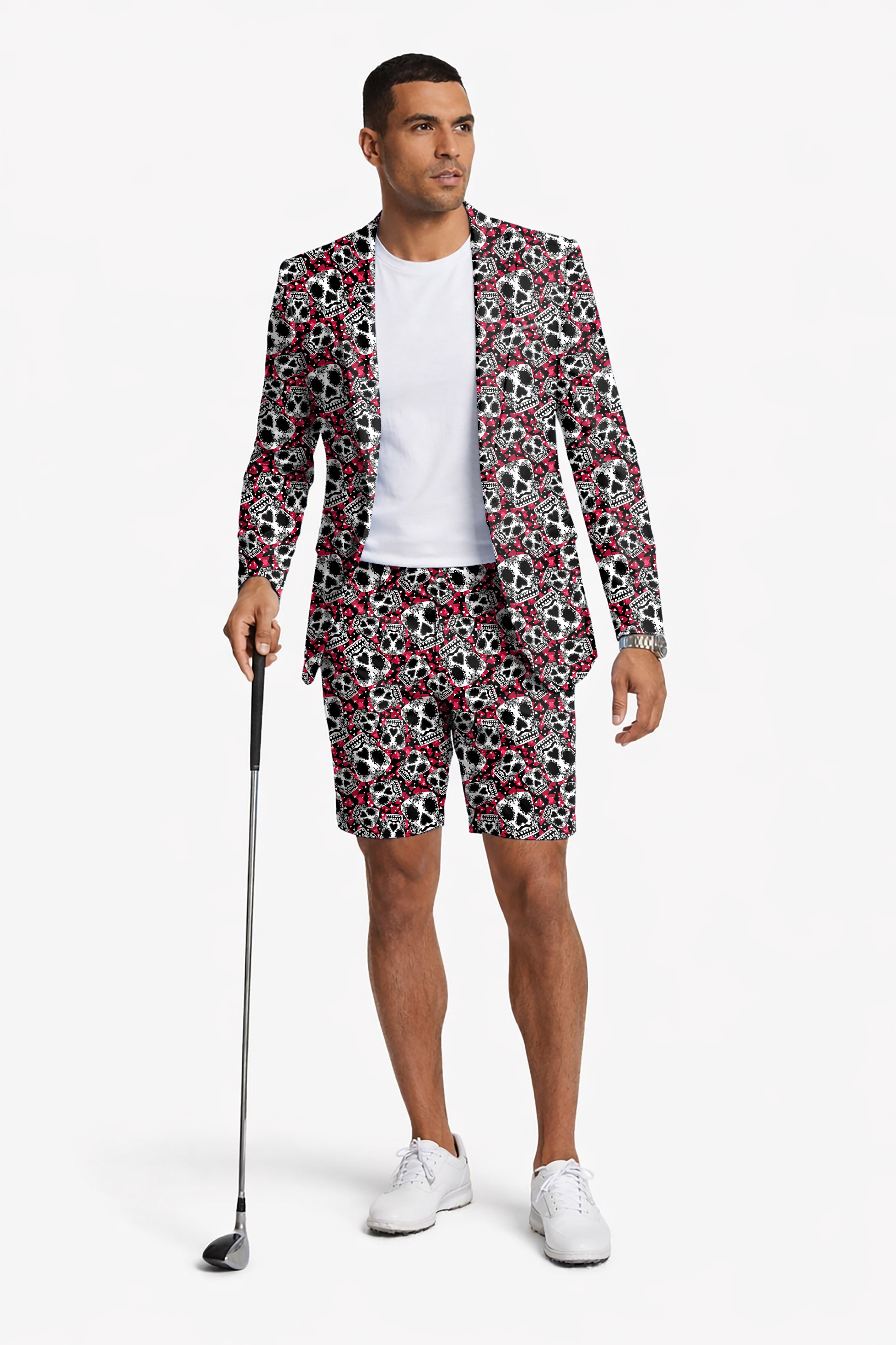 Sugar Skull Patterns Men's Party Costumes-Theme Party 2pcs Suit set-Blazer Shorts