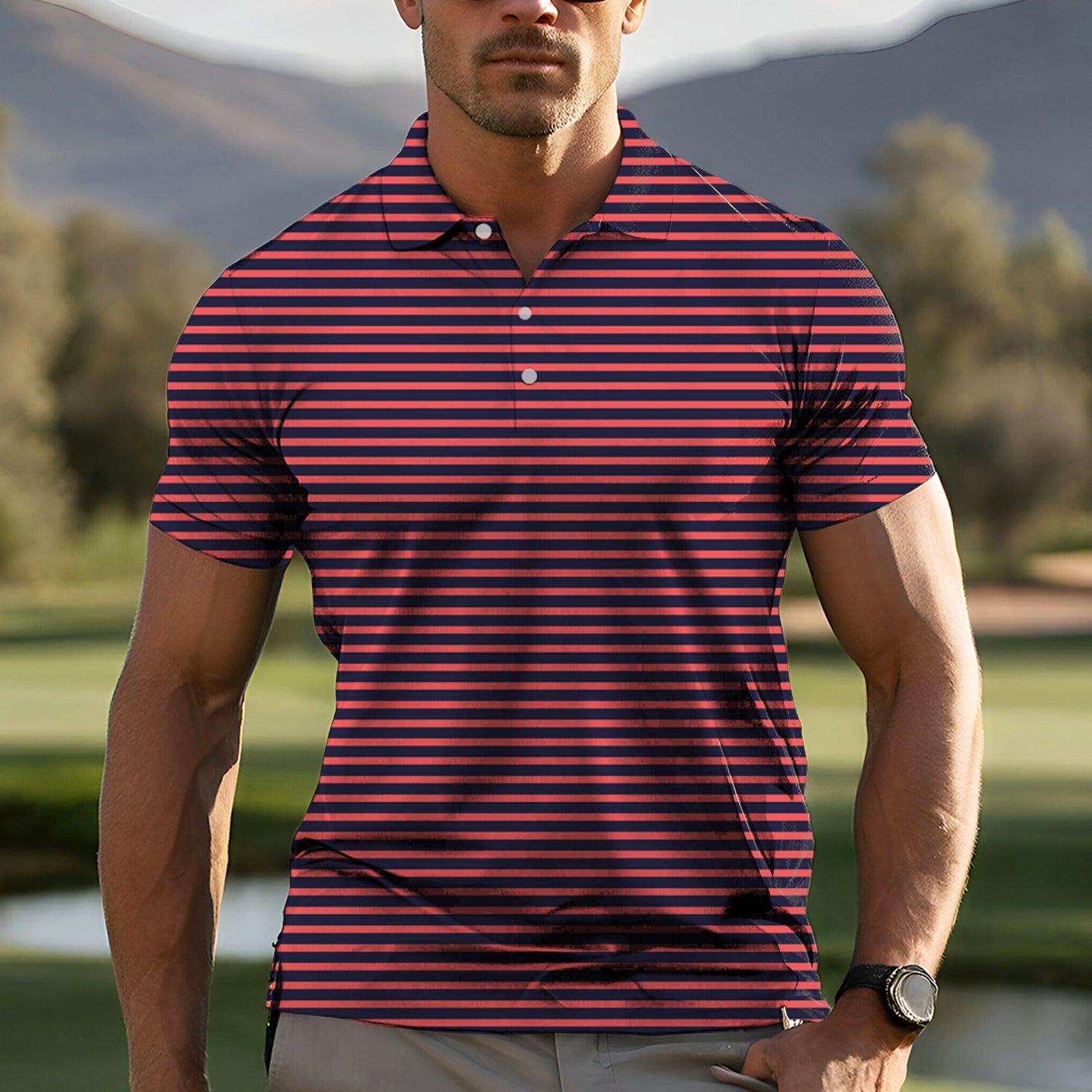 Men's Navy Red Stripes golf polo